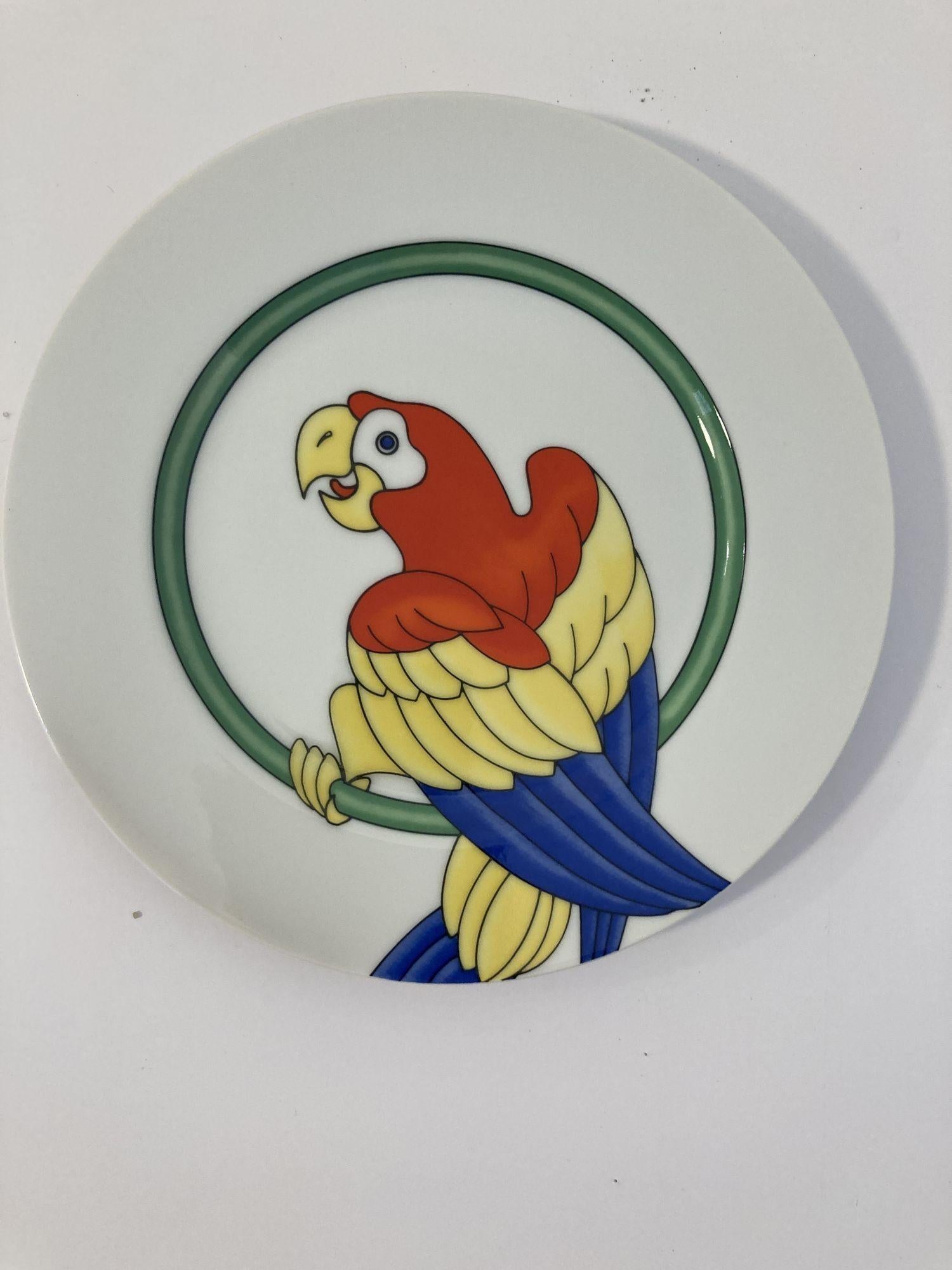 Bohemian Vintage Parrots Decorative Plates by Fitz and Floyd Set of 4 For Sale