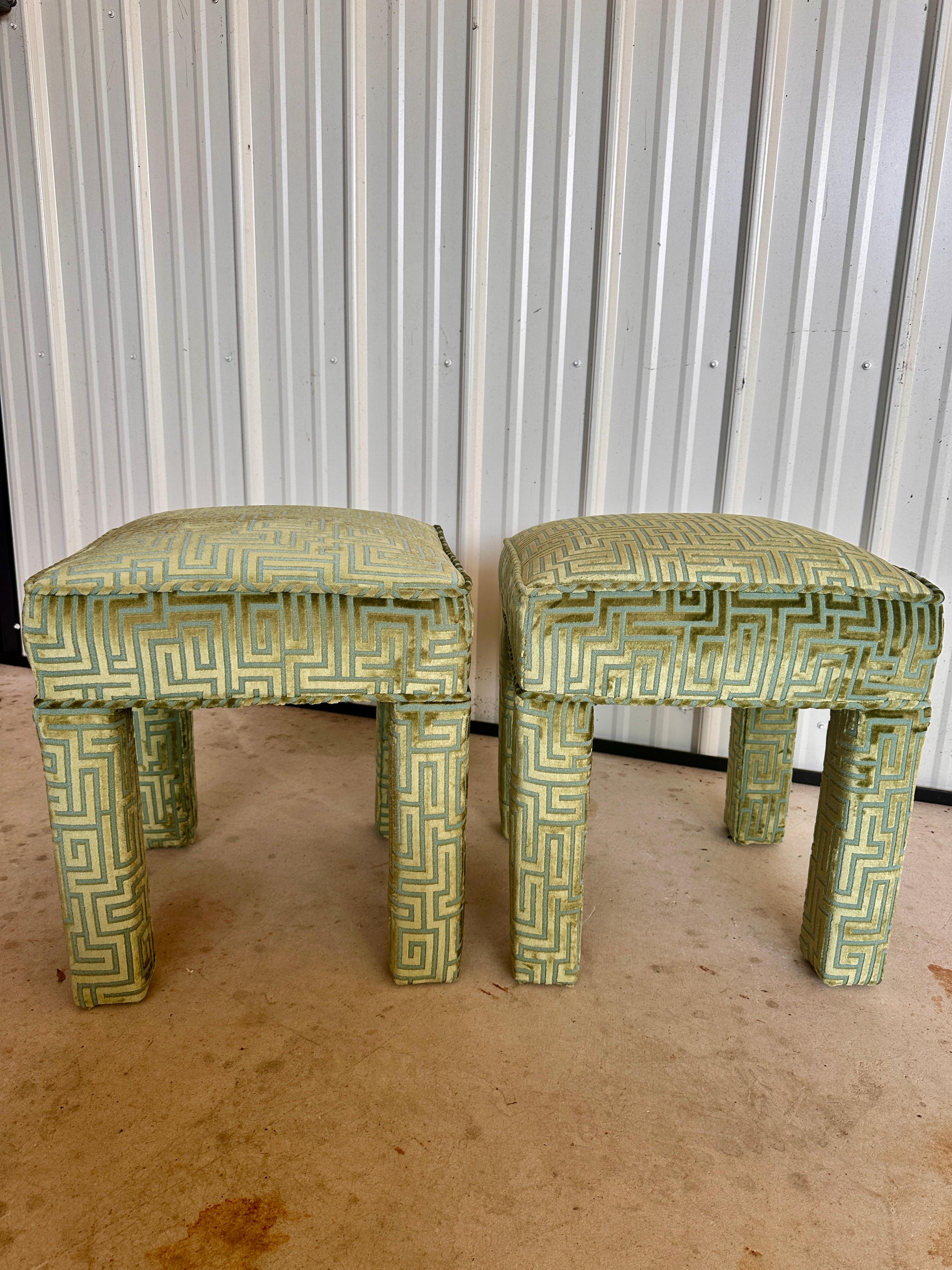 Vintage Parson Style Ottoman Footstools Custom Upholstered 3