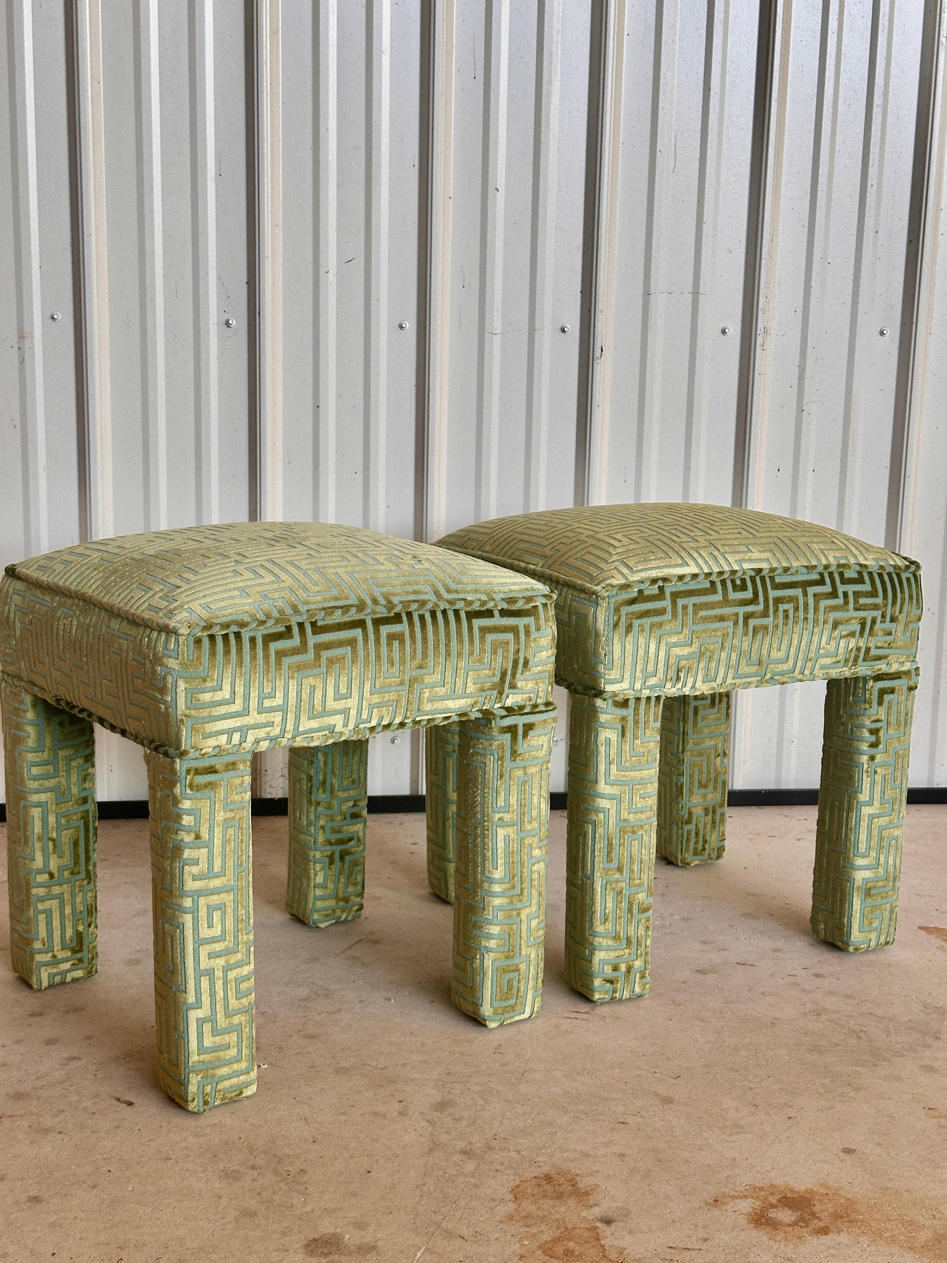 Vintage Parson Style Ottoman Footstools Custom Upholstered 4