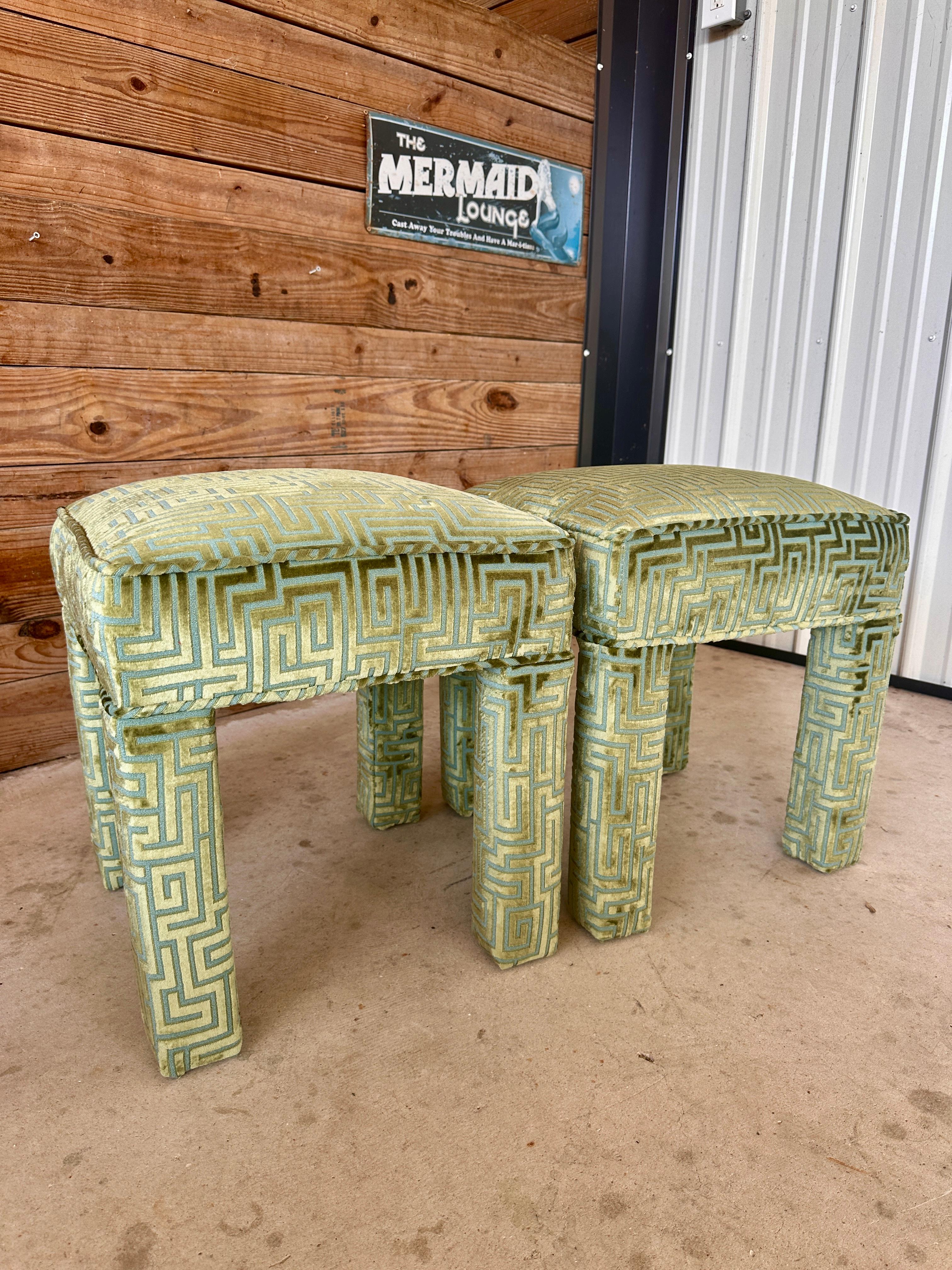 Vintage Parson Style Ottoman Footstools Custom Upholstered In Excellent Condition In North Fort Myers, FL