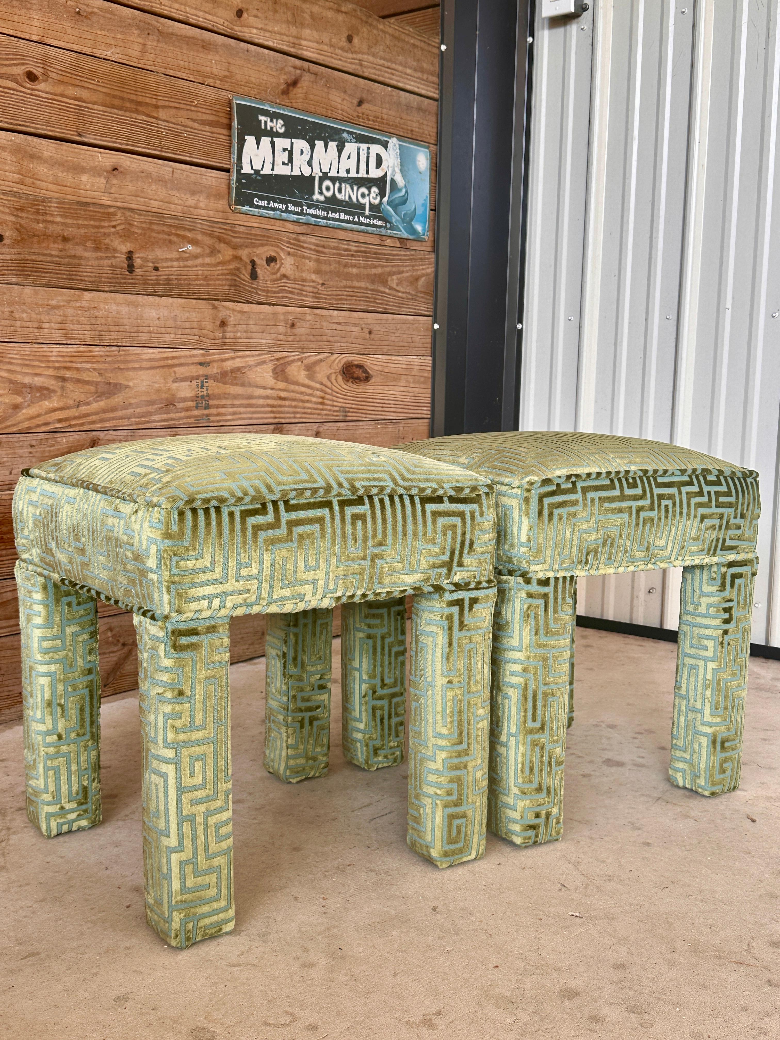 Late 20th Century Vintage Parson Style Ottoman Footstools Custom Upholstered