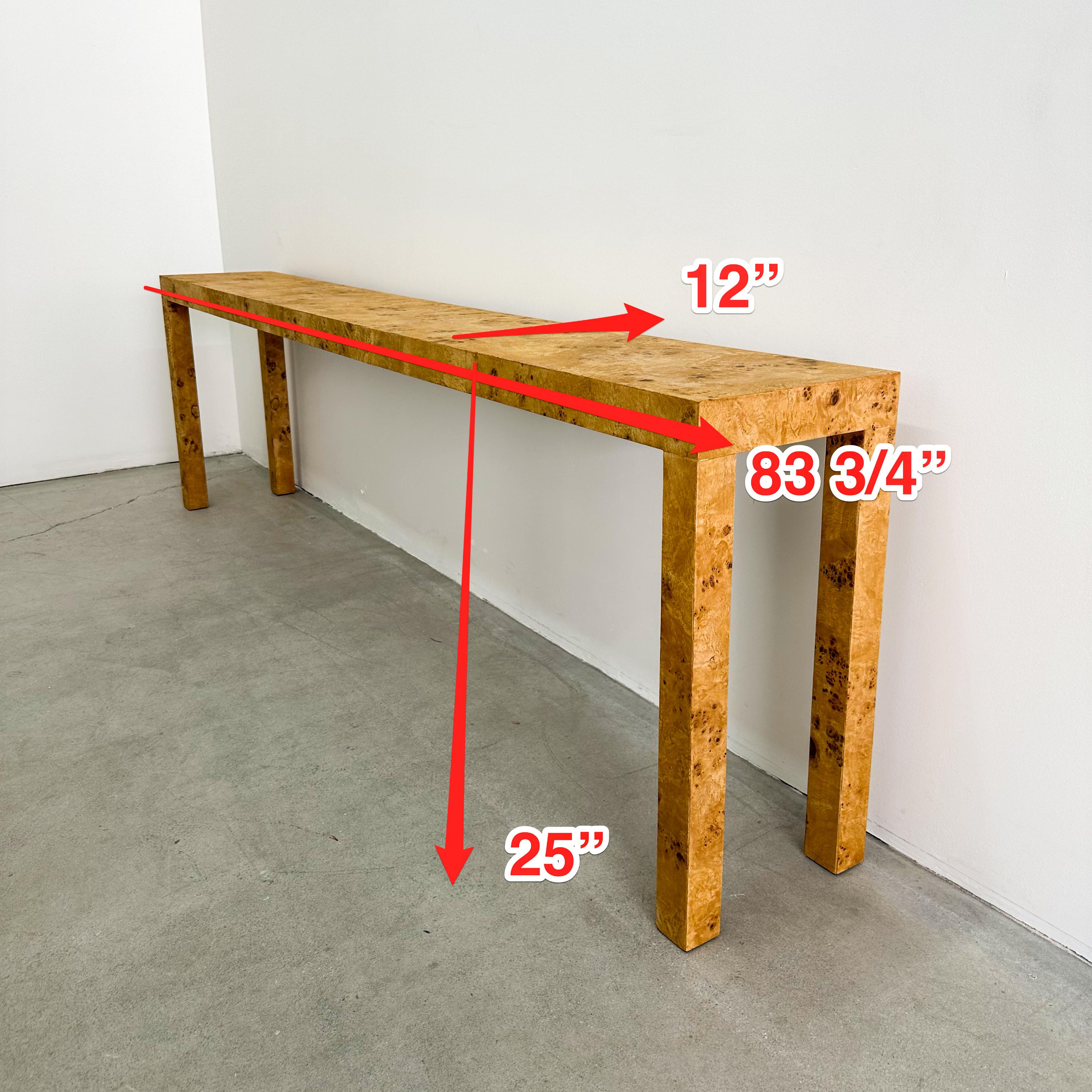 Vintage Parsons Burlwood Console Sofa Table Entryway Table MCM 1970s 4