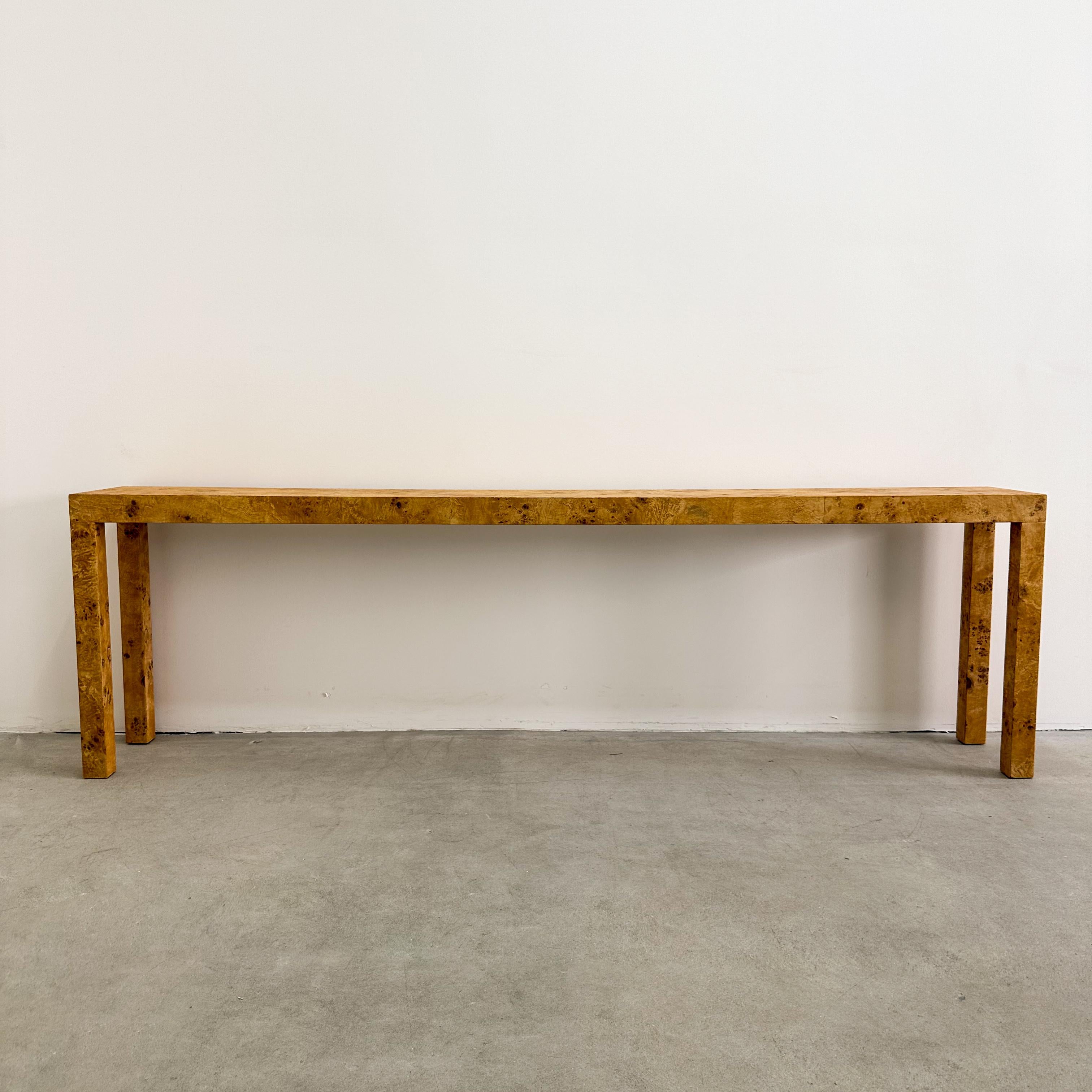 Mid-Century Modern Vintage Parsons Burlwood Console Sofa Table Entryway Table MCM 1970s