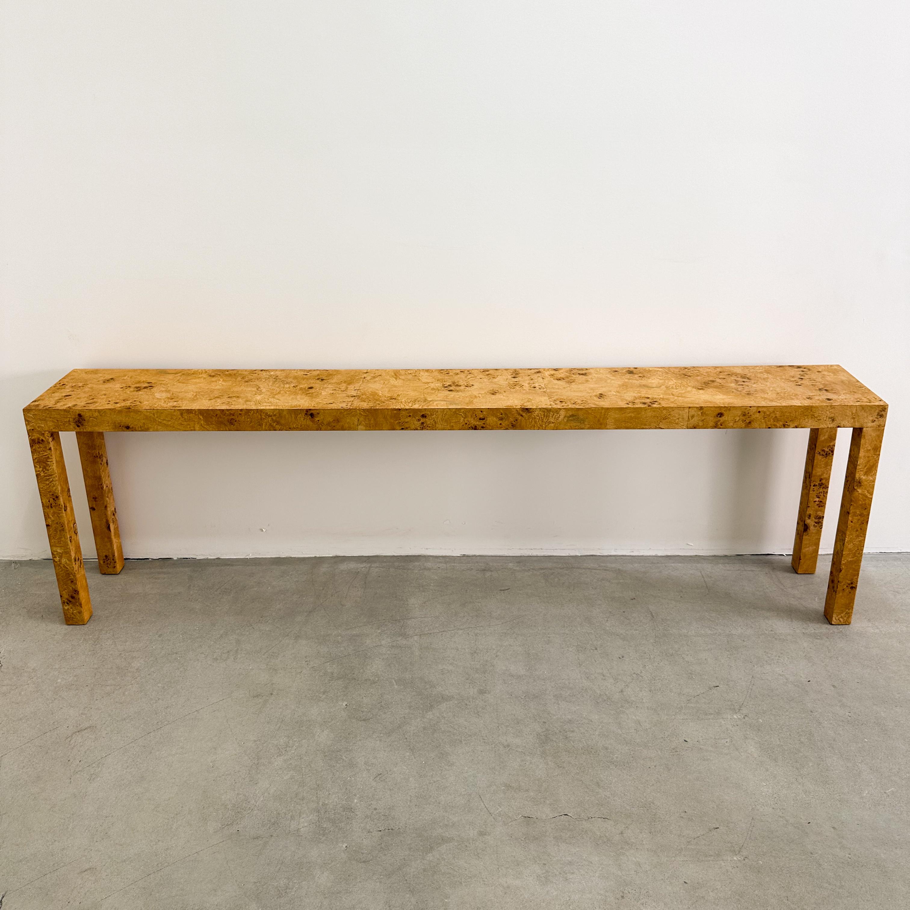 Veneer Vintage Parsons Burlwood Console Sofa Table Entryway Table MCM 1970s