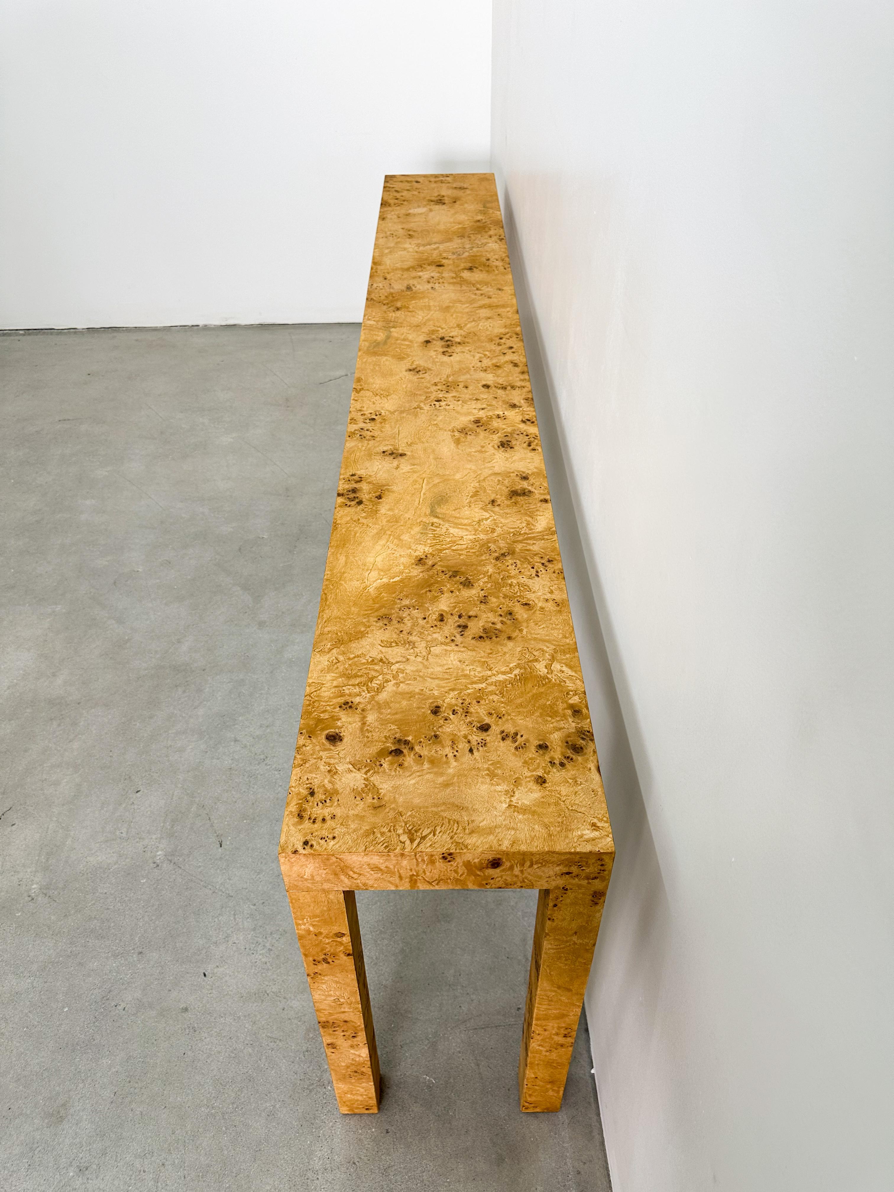 Vintage Parsons Burlwood Console Sofa Table Entryway Table MCM 1970s 1