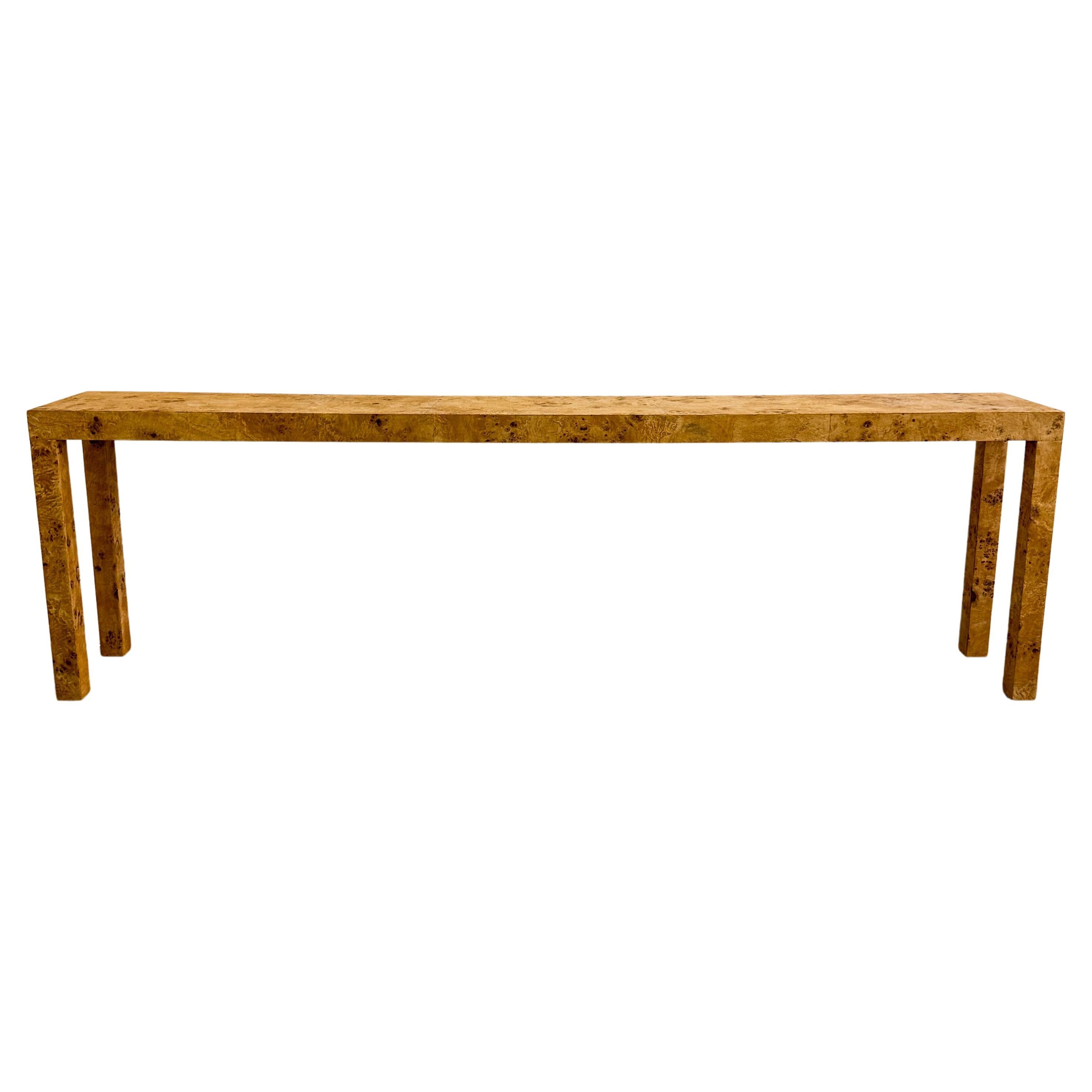 Vintage Parsons Burlwood Console Sofa Table Entryway Table MCM 1970s