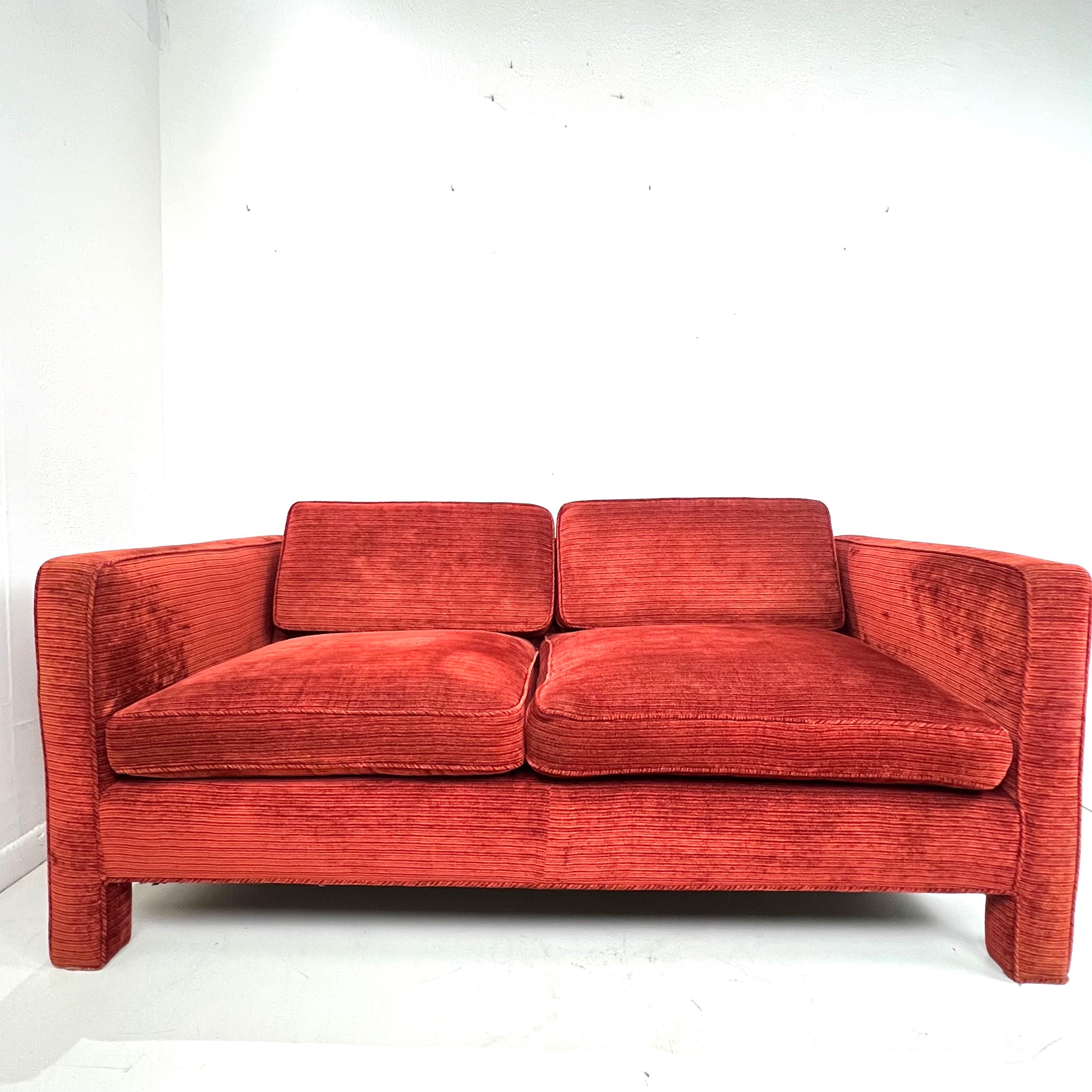American Vintage Parsons Loveseat in the Style of Milo Baughman