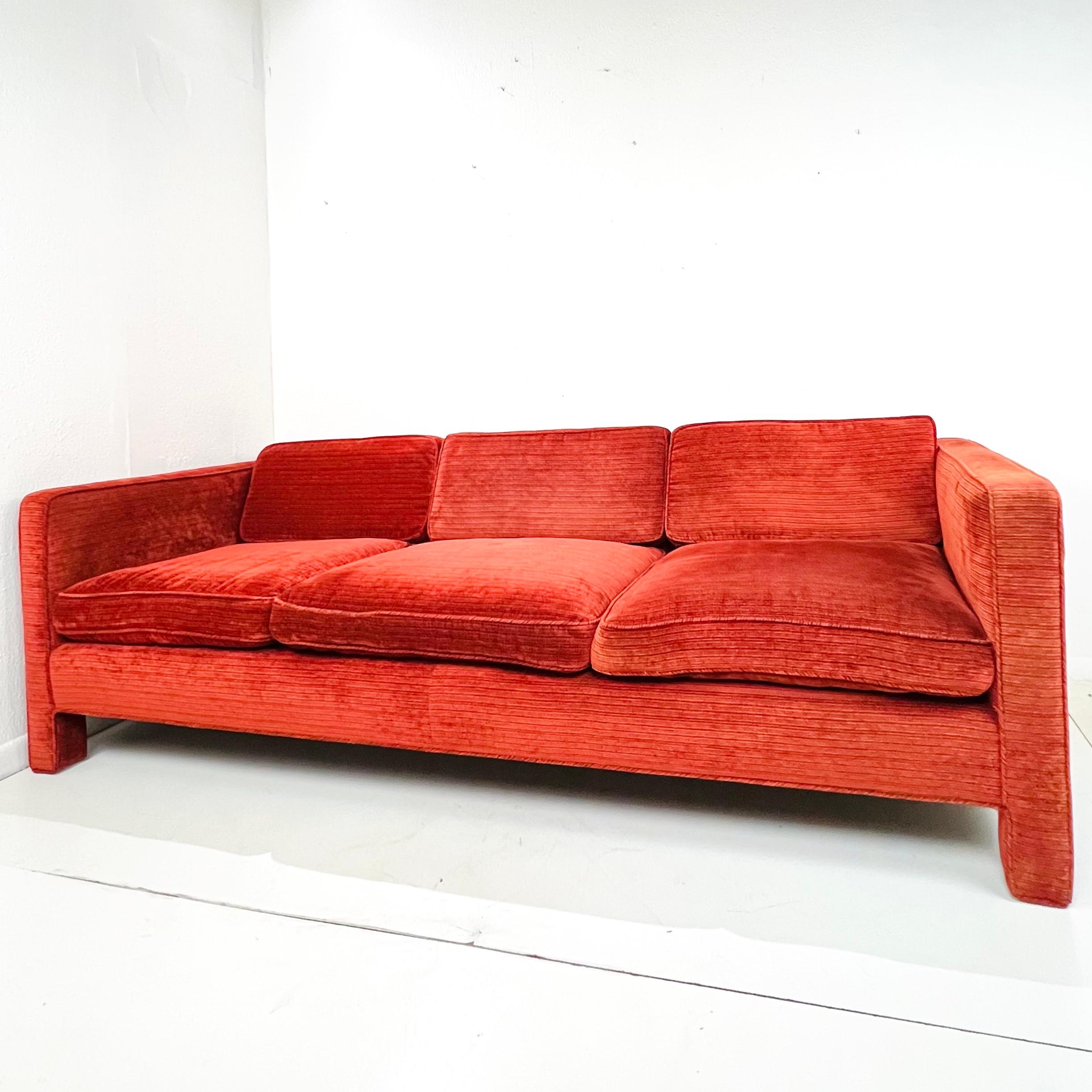 Mid-Century Modern Vintage Parsons Sofa in the Style of Milo Baughman