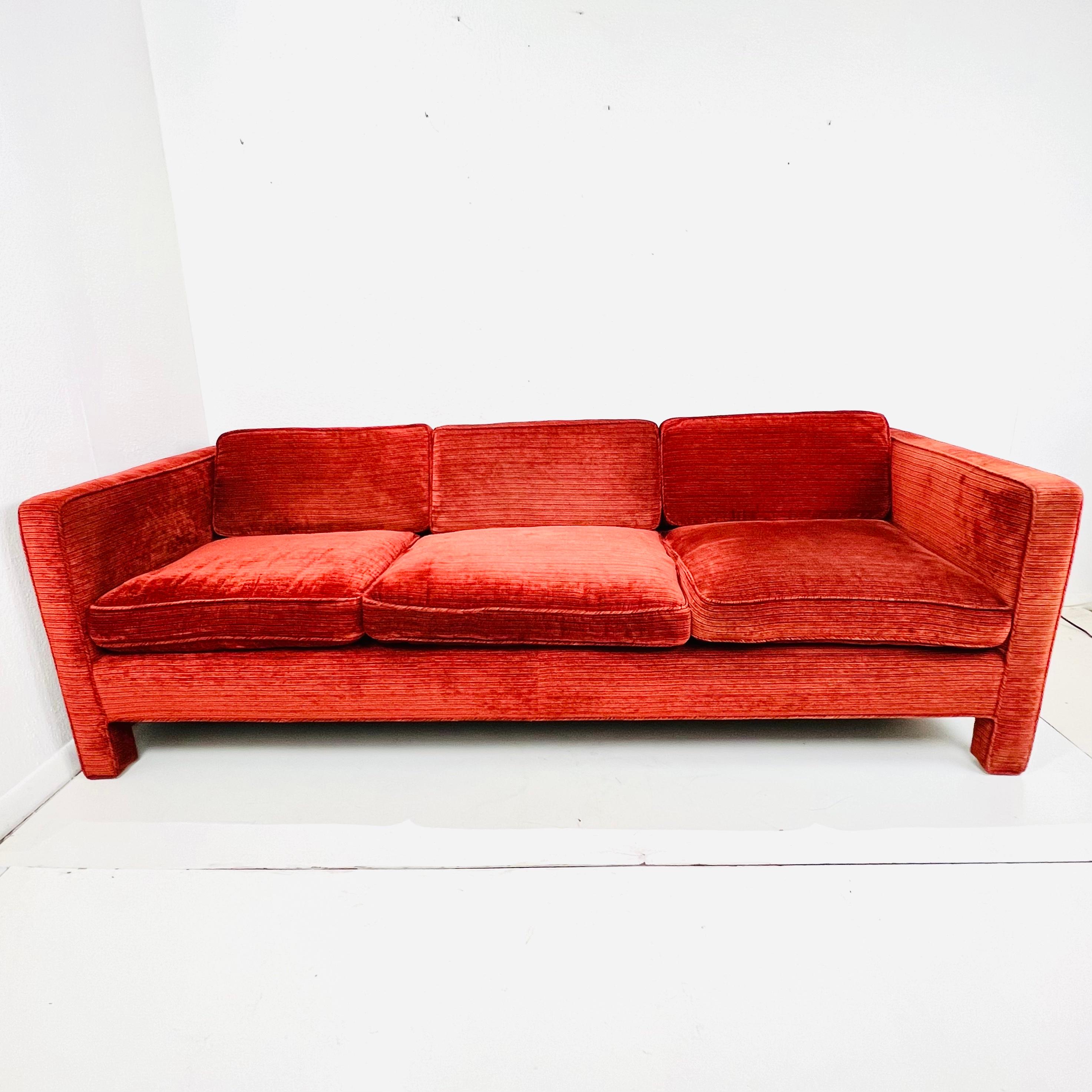 Upholstery Vintage Parsons Sofa in the Style of Milo Baughman