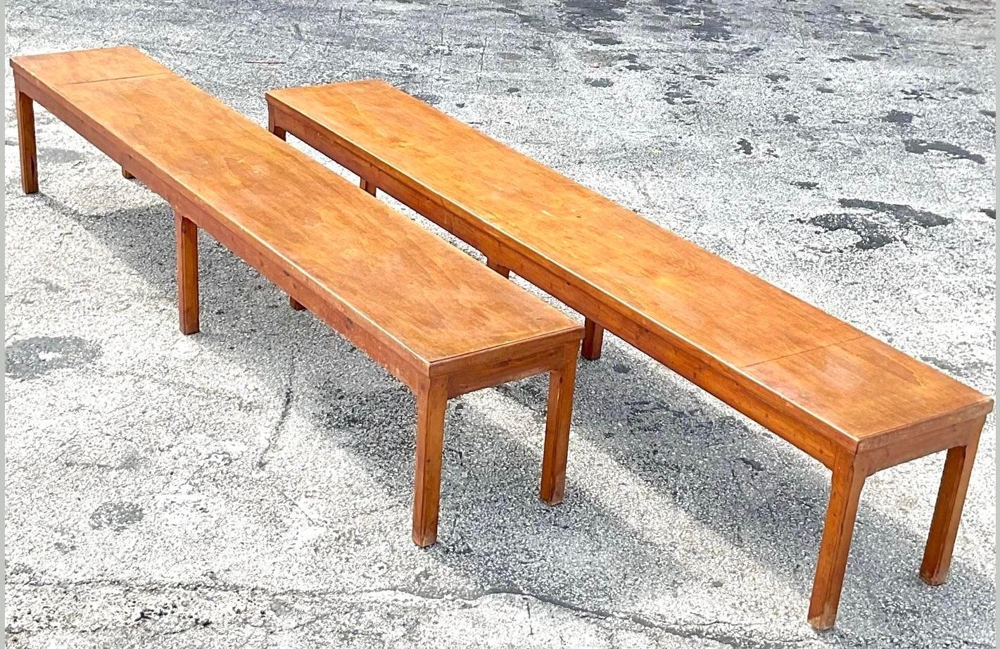 French Vintage Parsons Style Monumental Wooden Bench - Pair For Sale