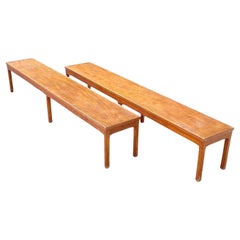 Retro Parsons Style Monumental Wooden Bench - Pair