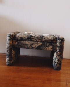 Vintage Parsons Style Upholstered Ottoman in Floral Tapestry Fabric