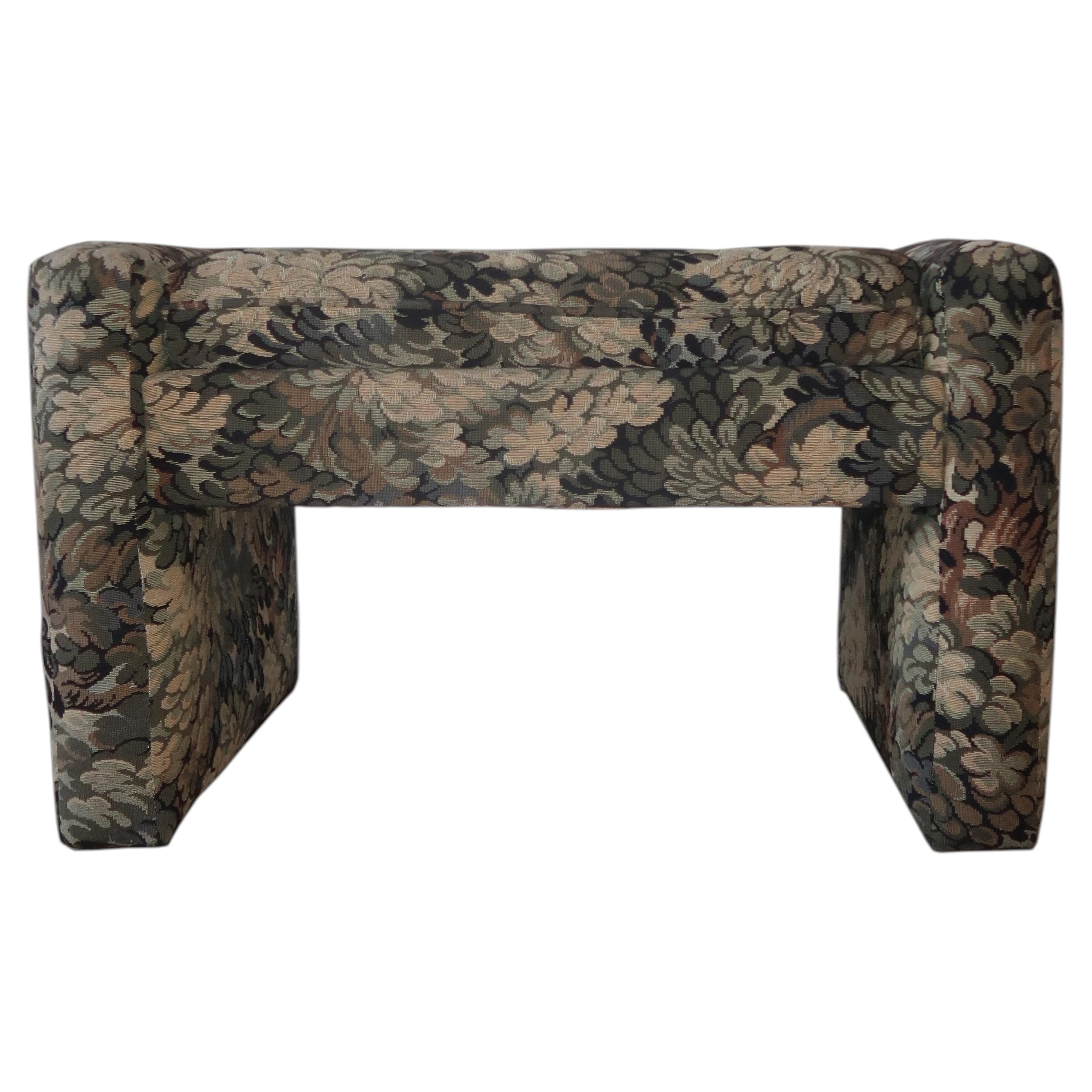 Vintage Parsons Style Upholstered Ottoman in Floral Tapestry Fabric