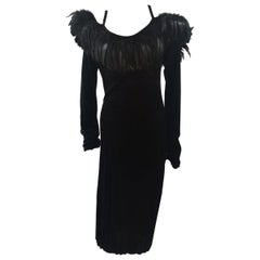 Vintage P.A.R.S.O.S.H black velvet feathers long dress