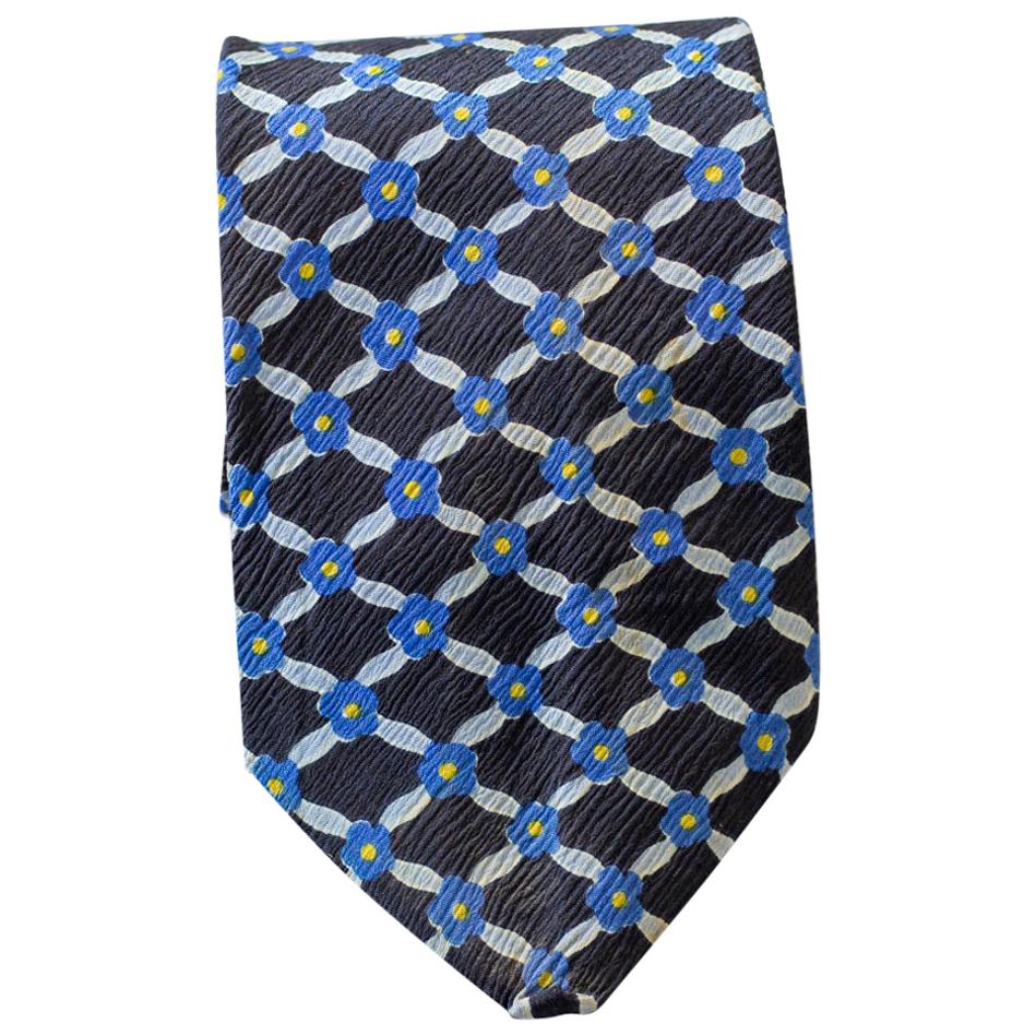Vintage Pascal 100% silk tie with small blue flowers For Sale