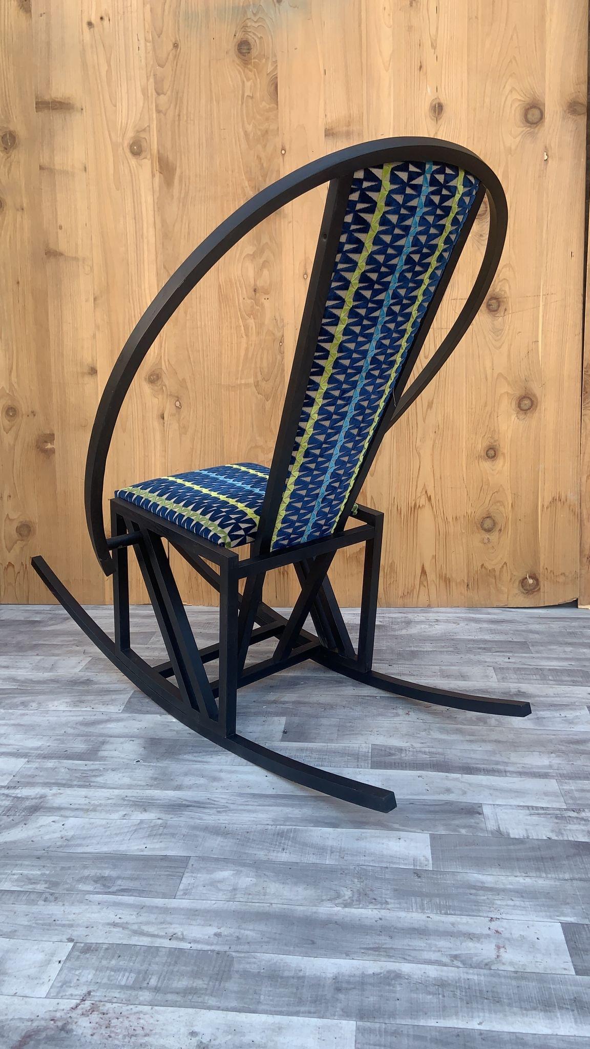 Vintage Pascal Mourgue Style Rocking Chair Newly Upholstered in Knoll Fabric For Sale 5