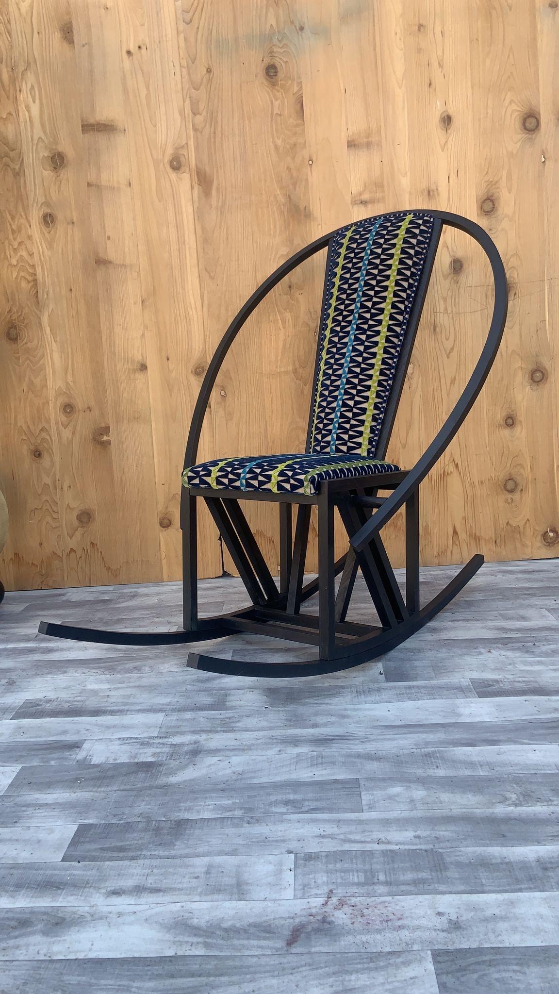 Vintage Pascal Mourgue Style Rocking Chair Newly Upholstered in Knoll Fabric For Sale 6