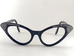 Vintage " Pasco " Midcentury Cat Eye Rhinestones Eyeglasses 1950 Made in France