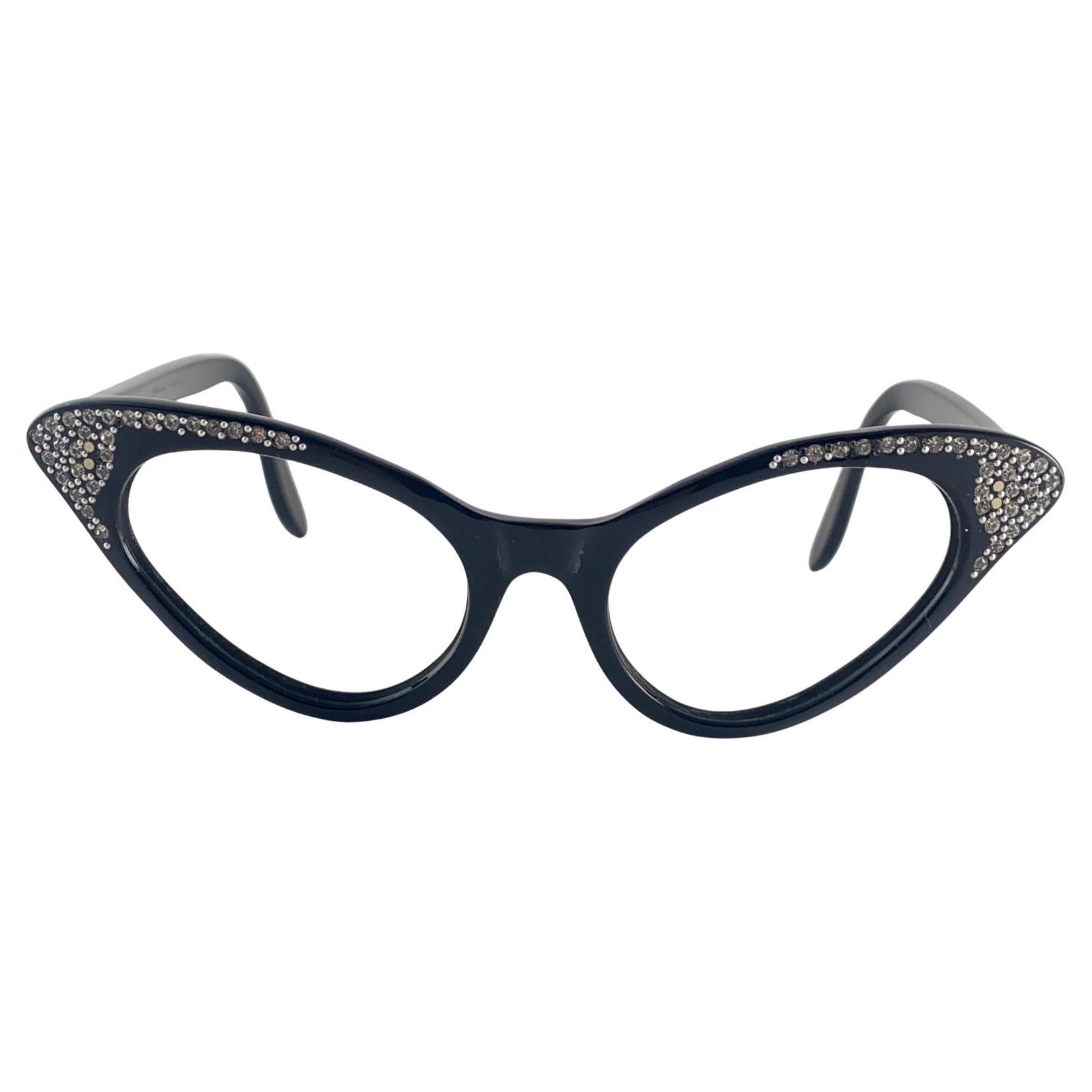 Vintage " Pasco " Midcentury Cat Eye Rhinestones Eyeglasses 1950 Made in France For Sale