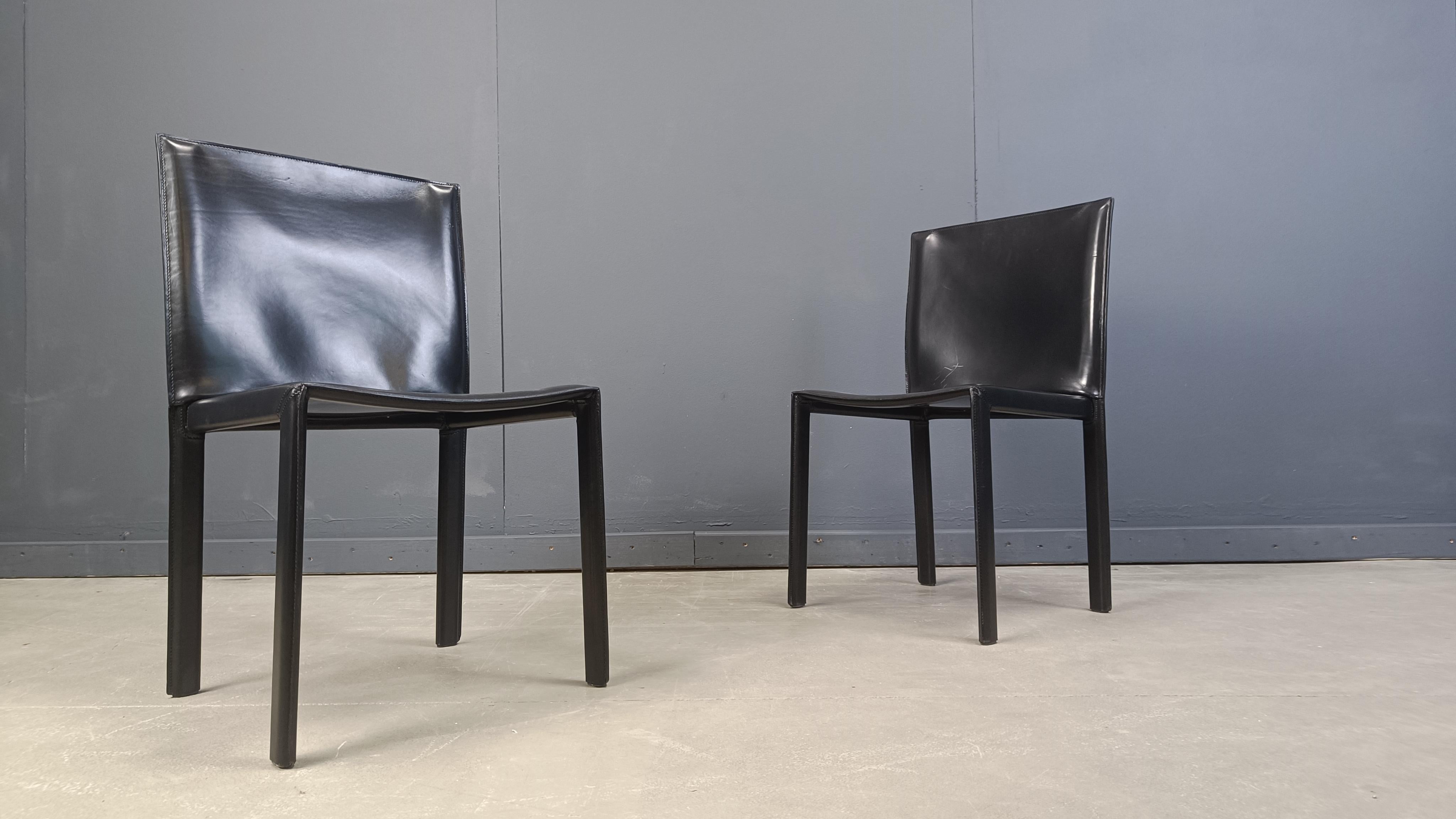 Vintage Pasqualine leather dining chairs by Enrico Pellizzoni, 1980s - set of 6 3