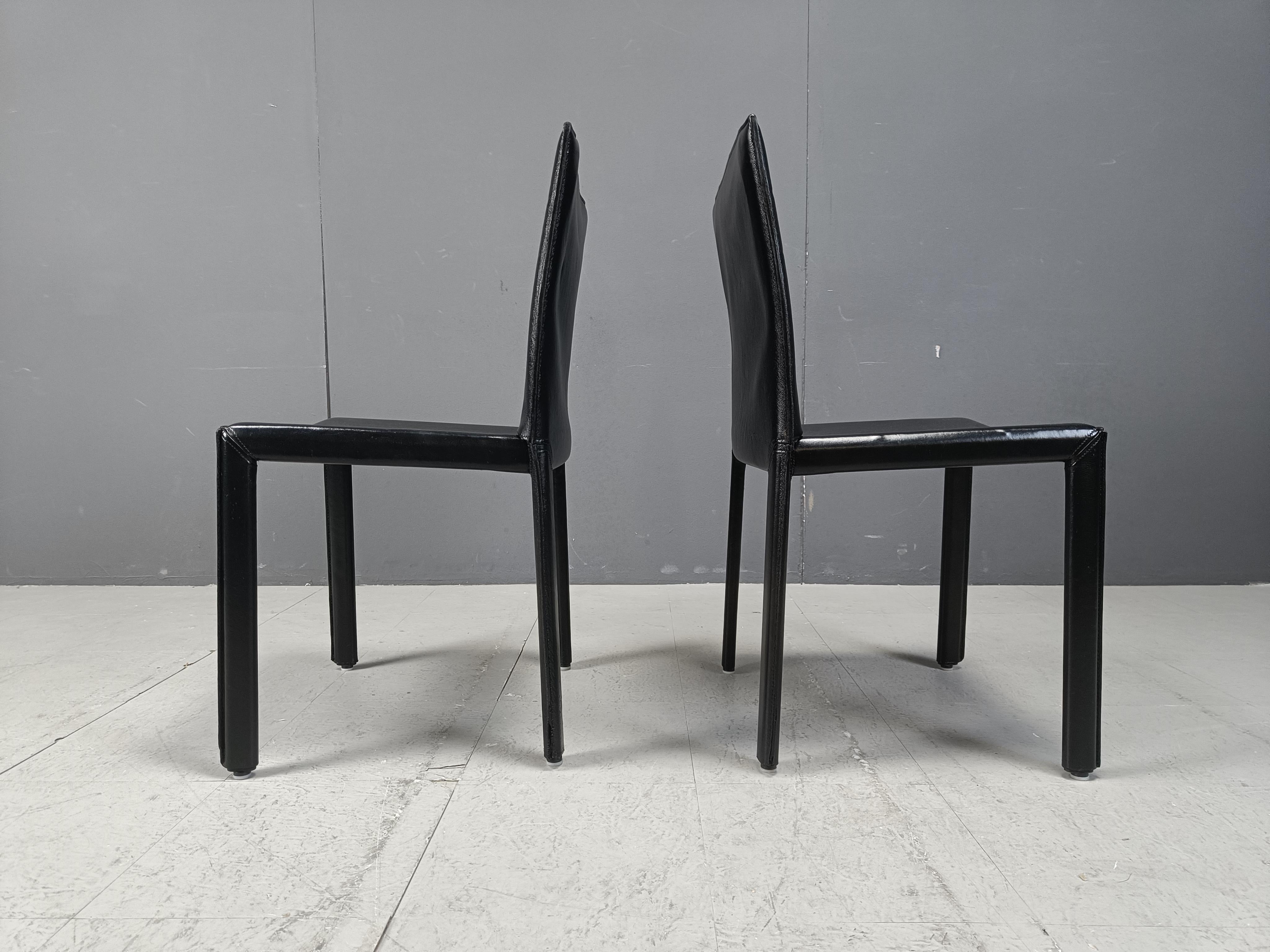 Vintage Pasqualine leather dining chairs by Enrico Pellizzoni, 1980s - set of 6 For Sale 4