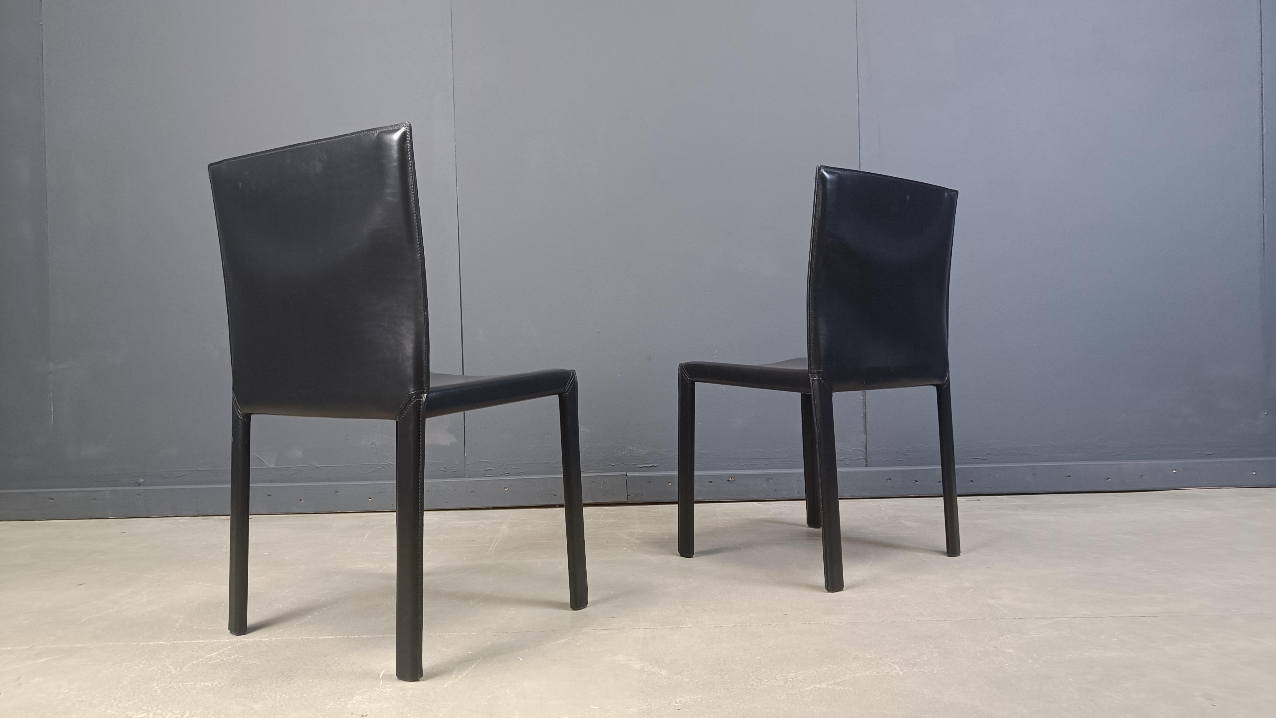 Vintage Pasqualine leather dining chairs by Enrico Pellizzoni, 1980s - set of 6 4
