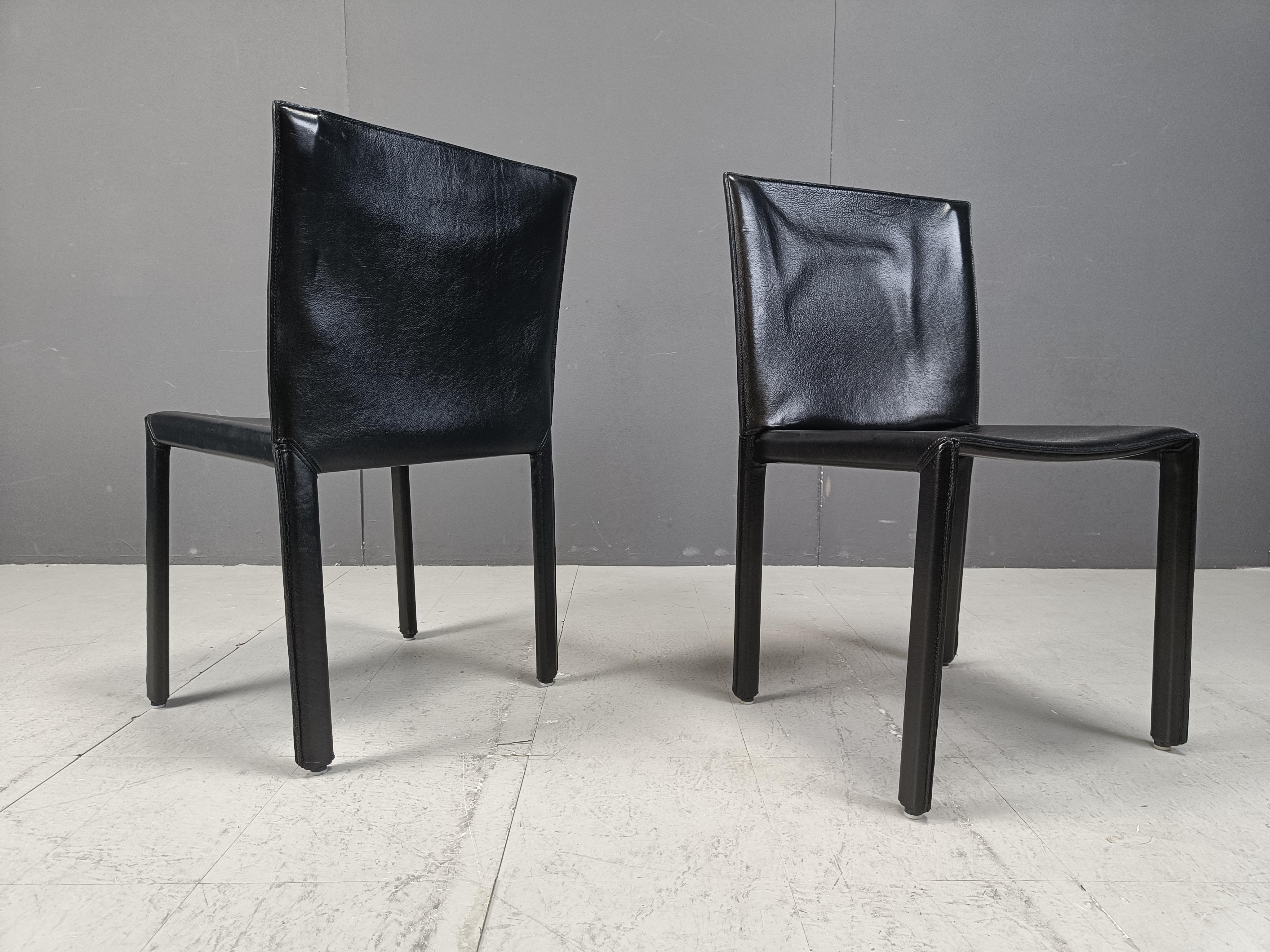 Vintage Pasqualine leather dining chairs by Enrico Pellizzoni, 1980s - set of 6 For Sale 5