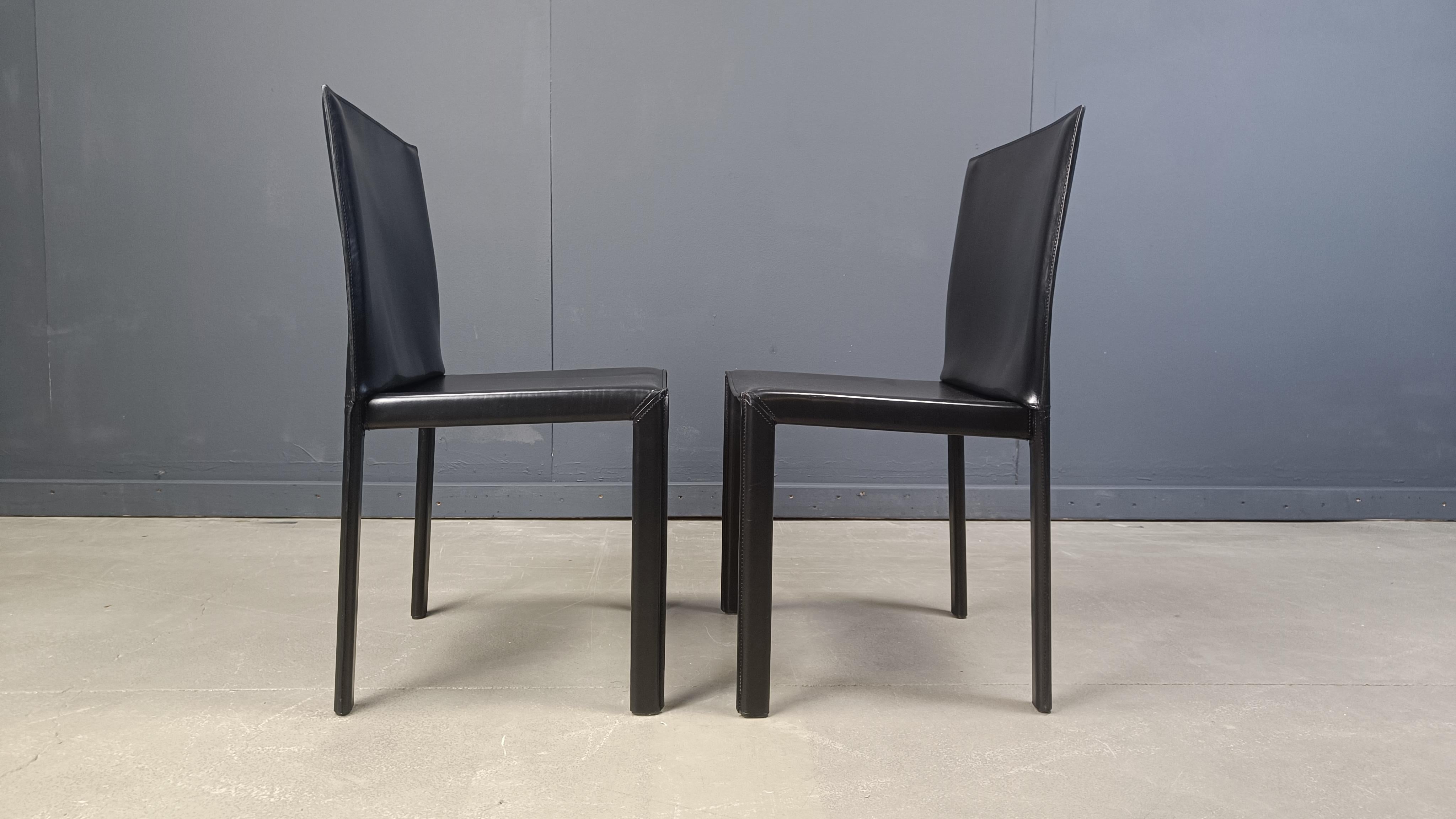 Vintage Pasqualine leather dining chairs by Enrico Pellizzoni, 1980s - set of 6 5