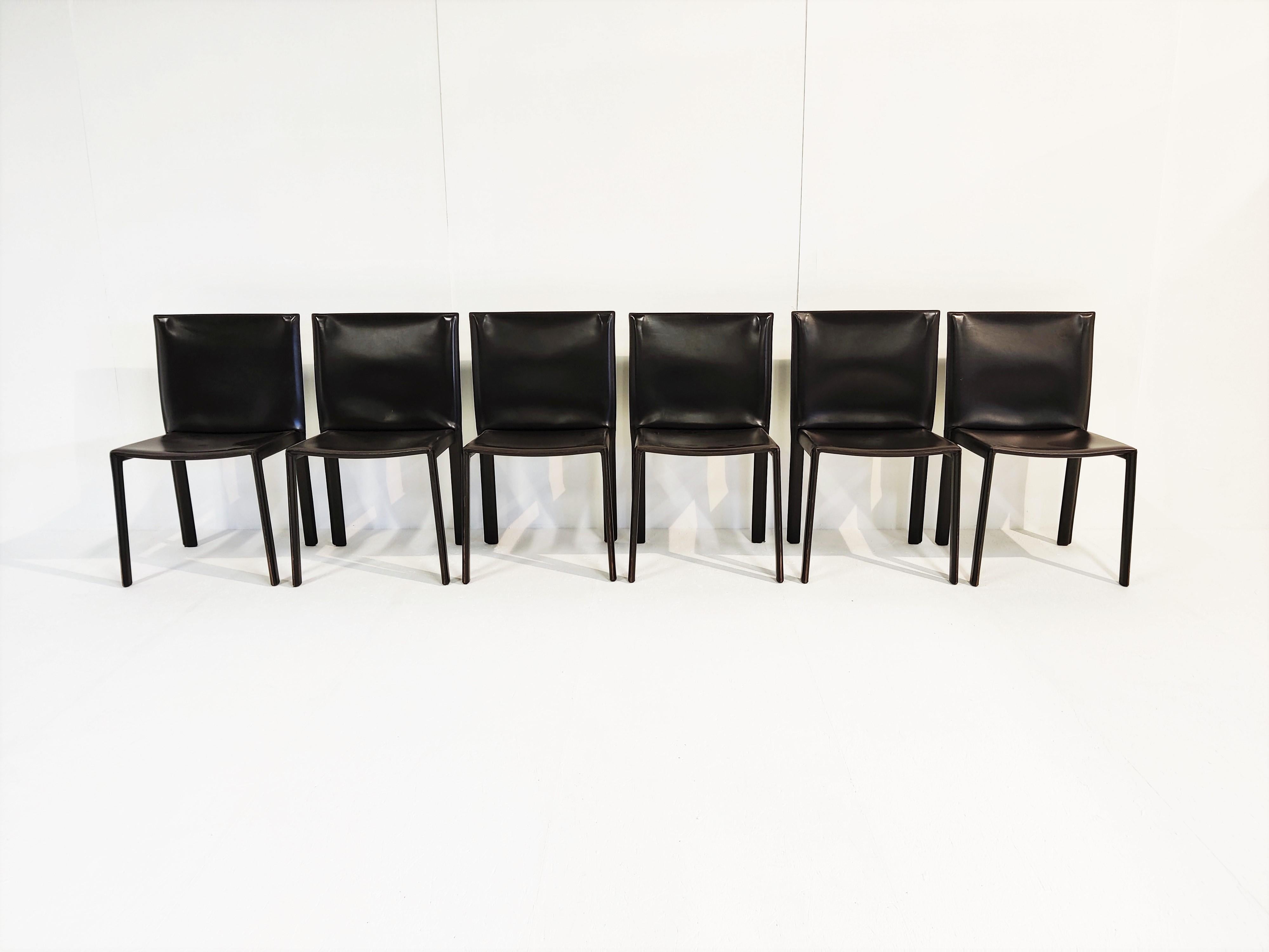 Italian Vintage Pasqualine Leather Dining Chairs by Enrico Pellizzoni, 1980s, Set of 6