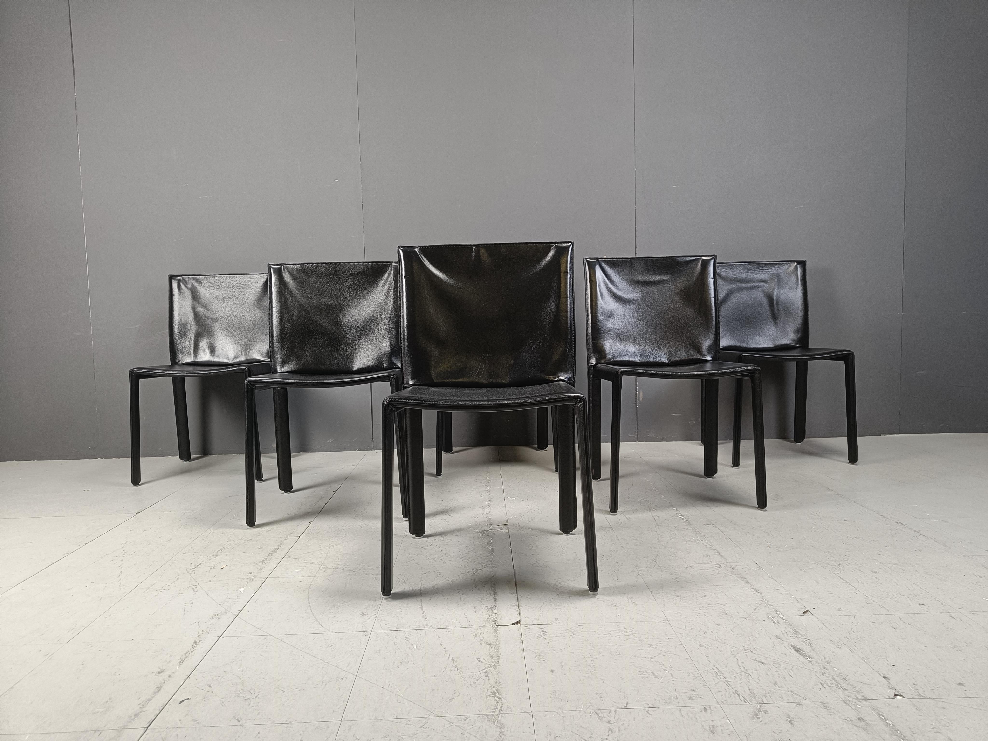 Italian Vintage Pasqualine leather dining chairs by Enrico Pellizzoni, 1980s - set of 6 For Sale