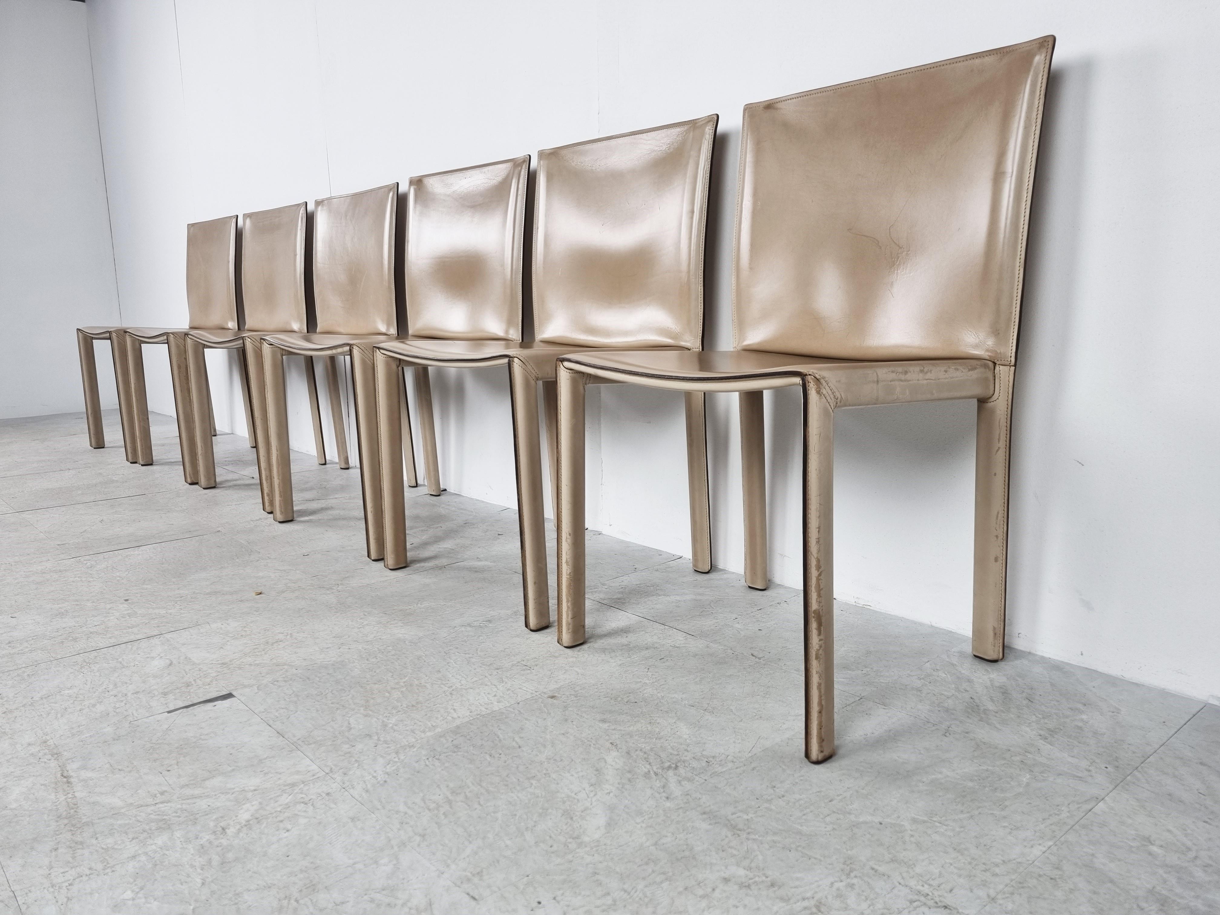 Late 20th Century Vintage Pasqualine Leather Dining Chairs by Enrico Pellizzoni, 1980s, Set of 6