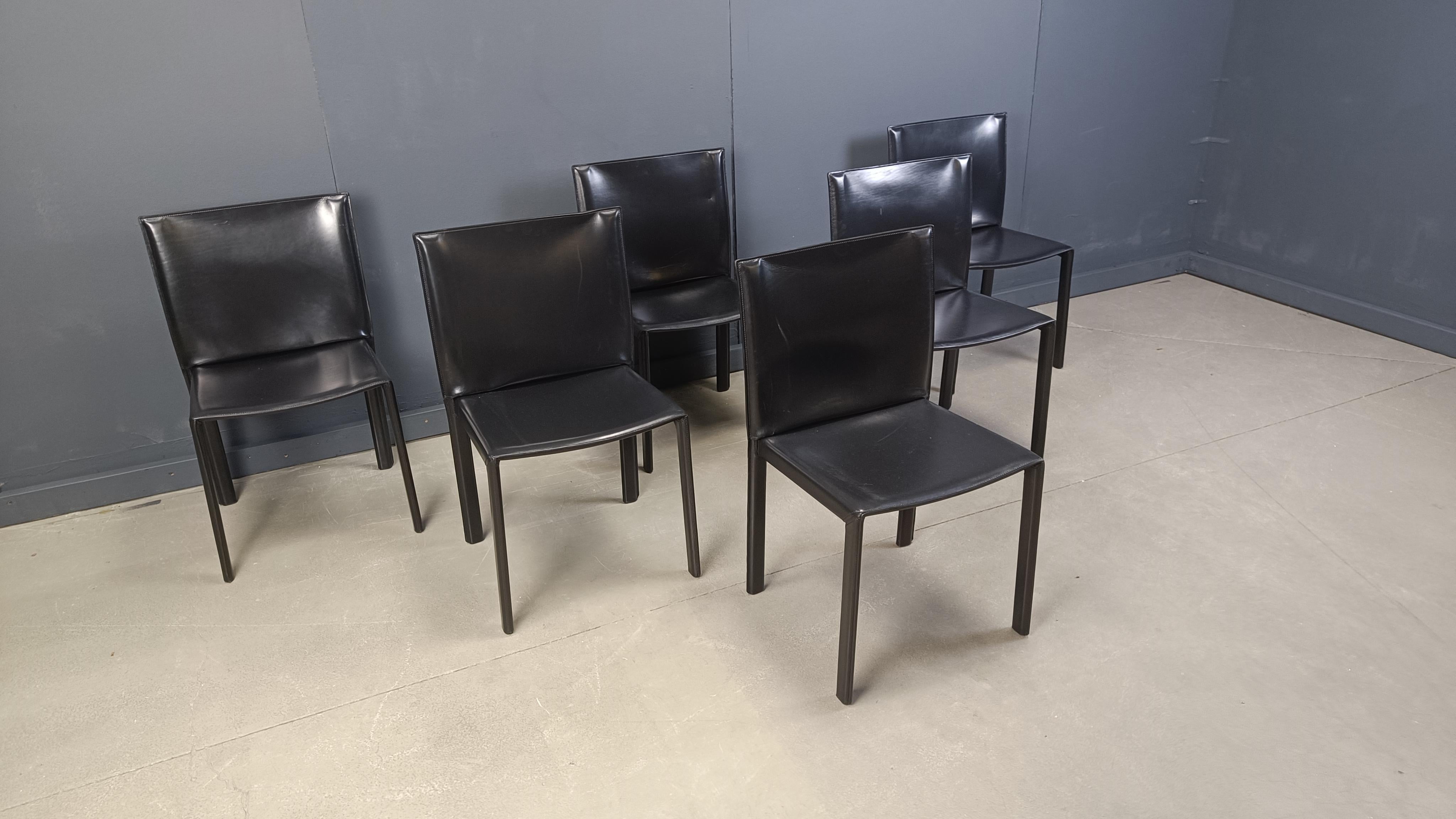 Late 20th Century Vintage Pasqualine leather dining chairs by Enrico Pellizzoni, 1980s - set of 6