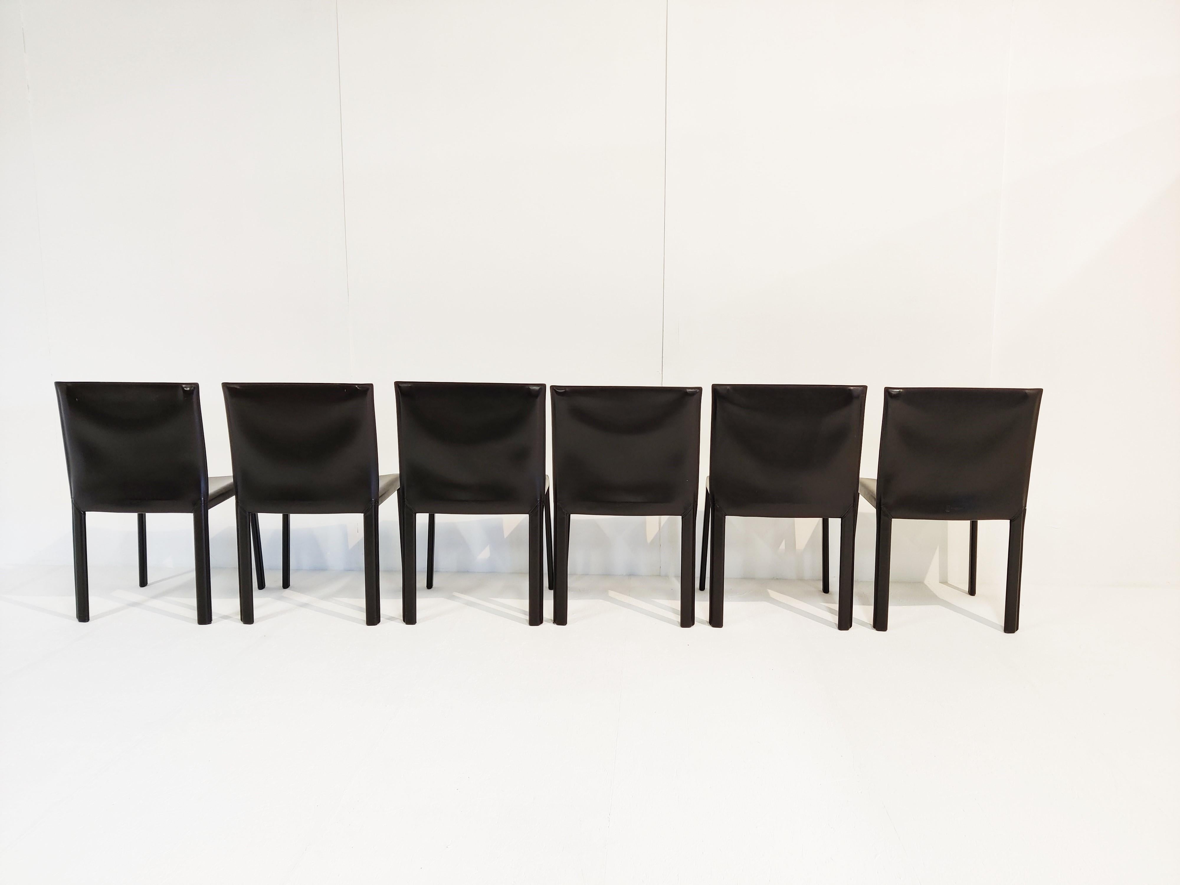 Vintage Pasqualine Leather Dining Chairs by Enrico Pellizzoni, 1980s, Set of 6 1