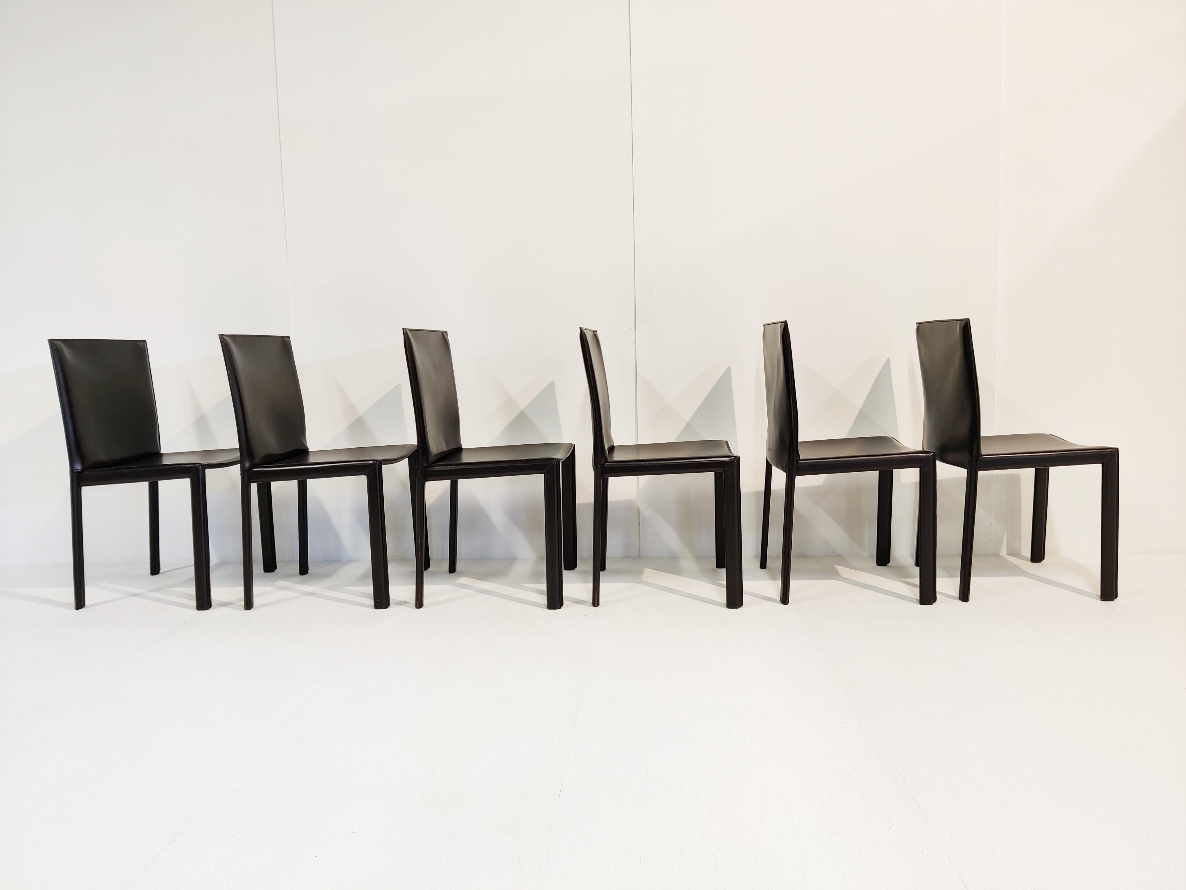 Vintage Pasqualine Leather Dining Chairs by Enrico Pellizzoni, 1980s, Set of 6 2