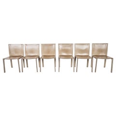 Chaises de salle à manger vintage Pasqualine en cuir par Enrico Pellizzoni, années 1980, lot de 6