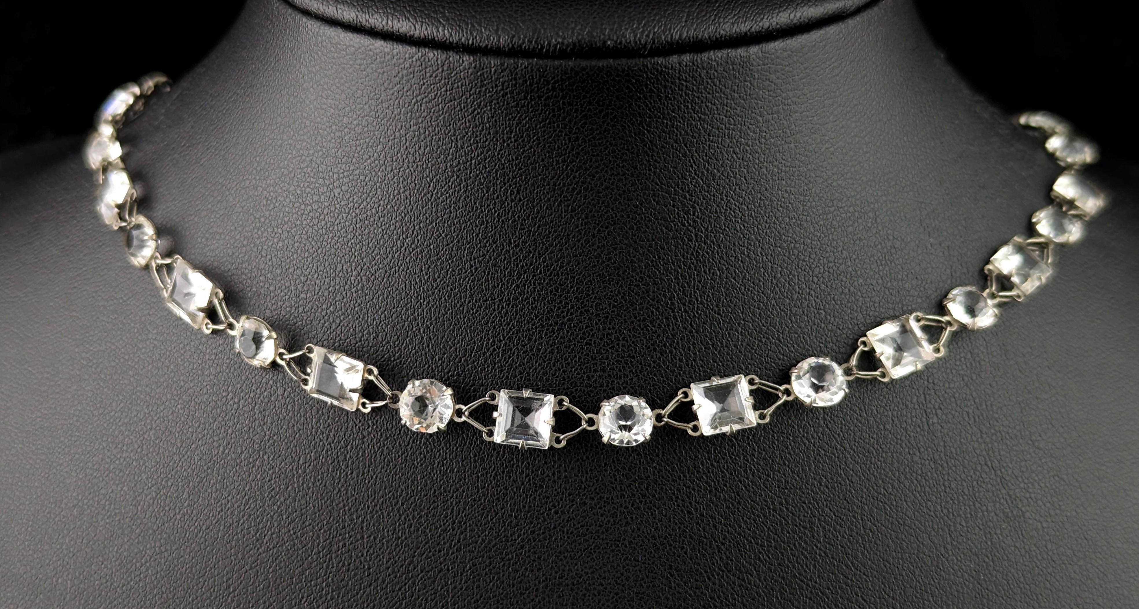 Vintage paste Riviere necklace, 800 silver, c1930s  For Sale 5