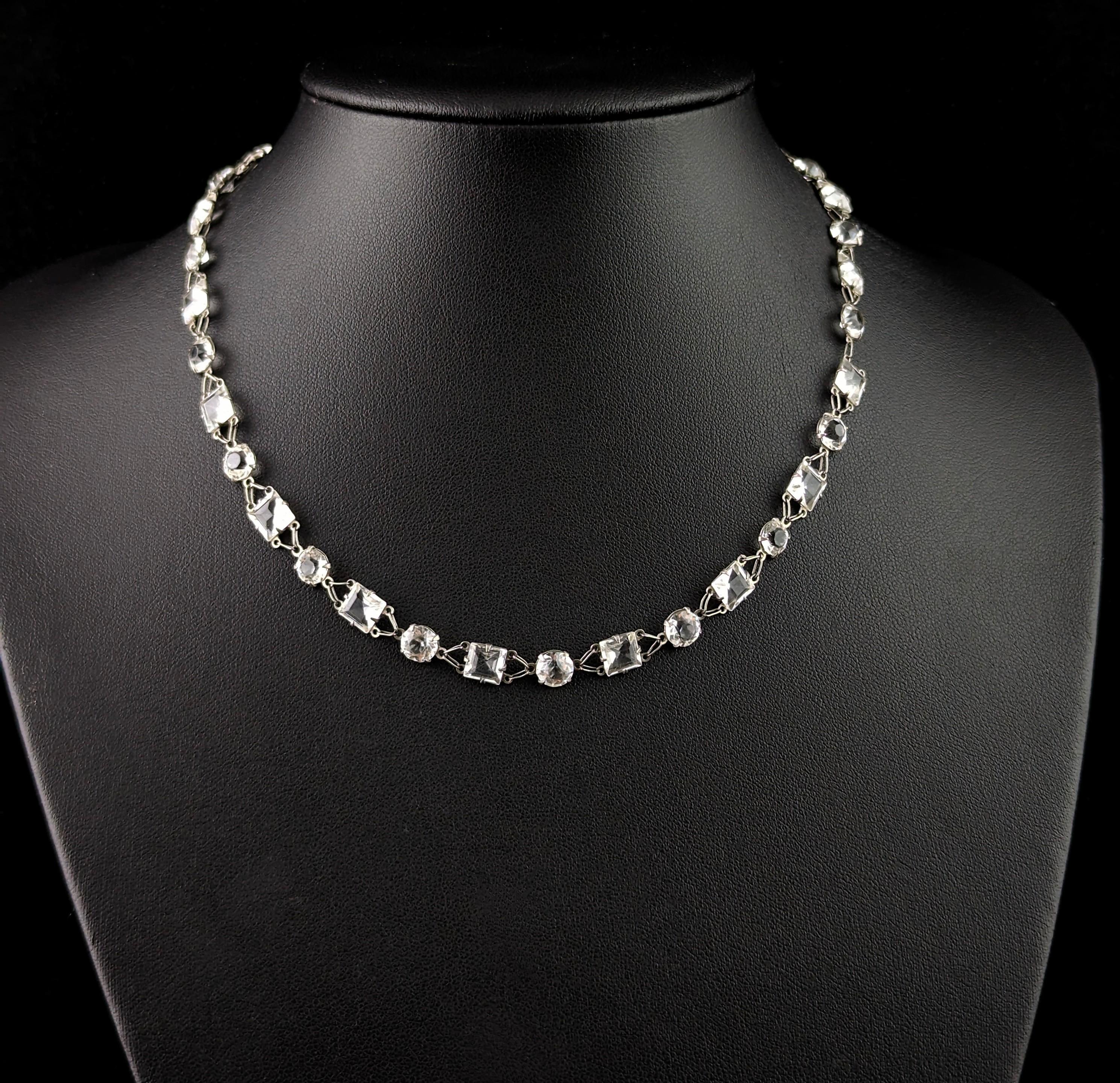 Art Deco Vintage paste Riviere necklace, 800 silver, c1930s  For Sale