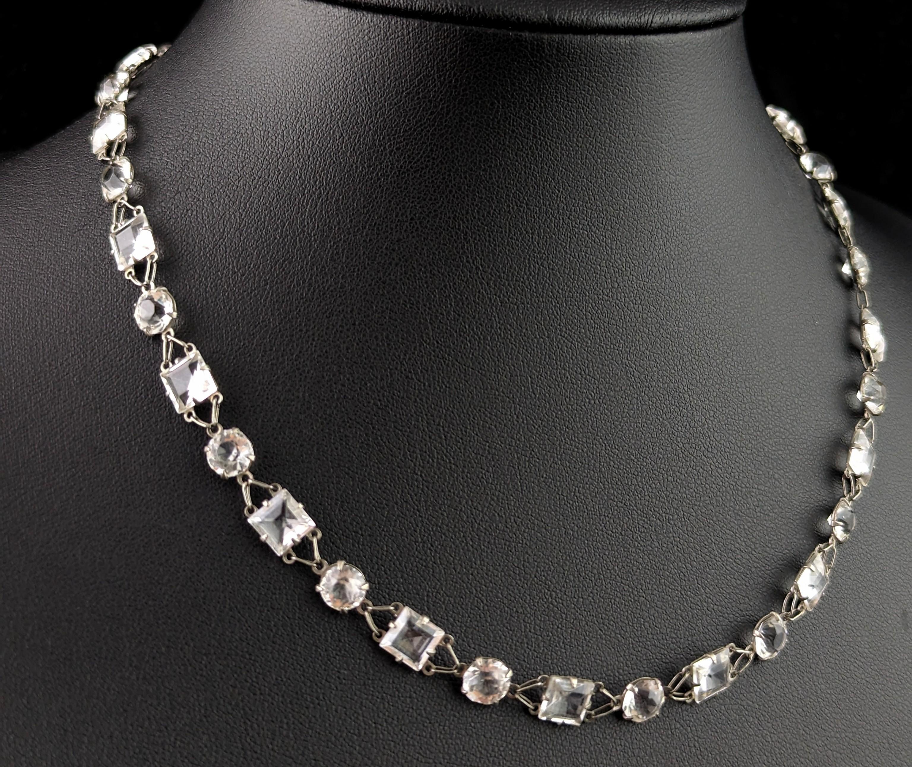 Vintage paste Riviere necklace, 800 silver, c1930s  In Good Condition For Sale In NEWARK, GB