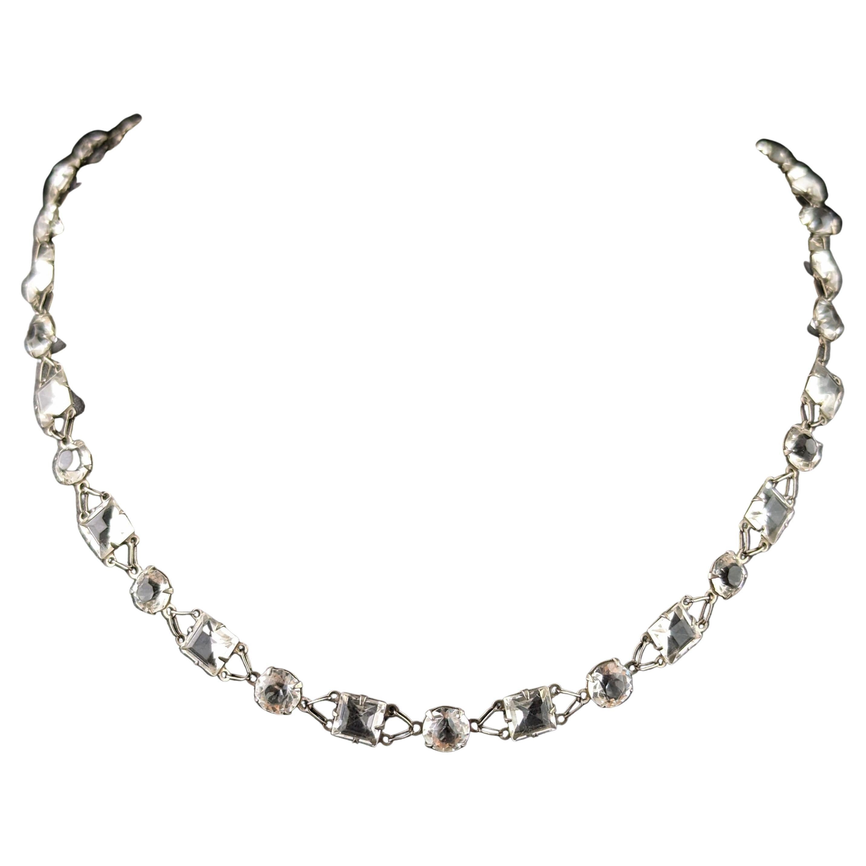 Vintage paste Riviere necklace, 800 silver, c1930s  For Sale
