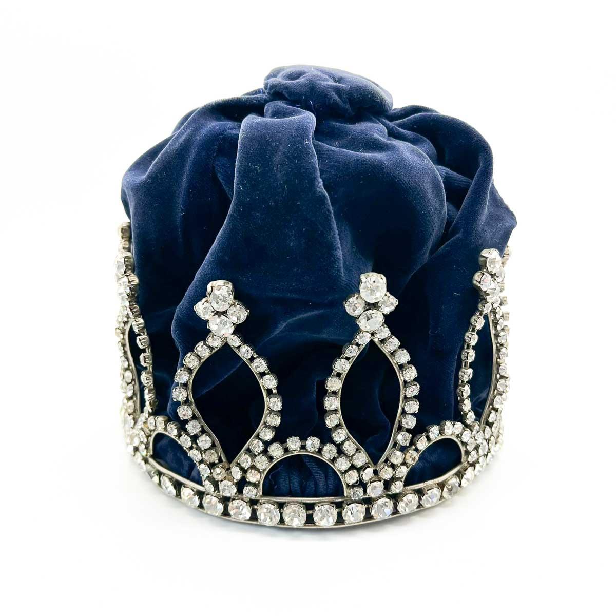 Women's or Men's Vintage Paste & Velvet Crown 1950s For Sale