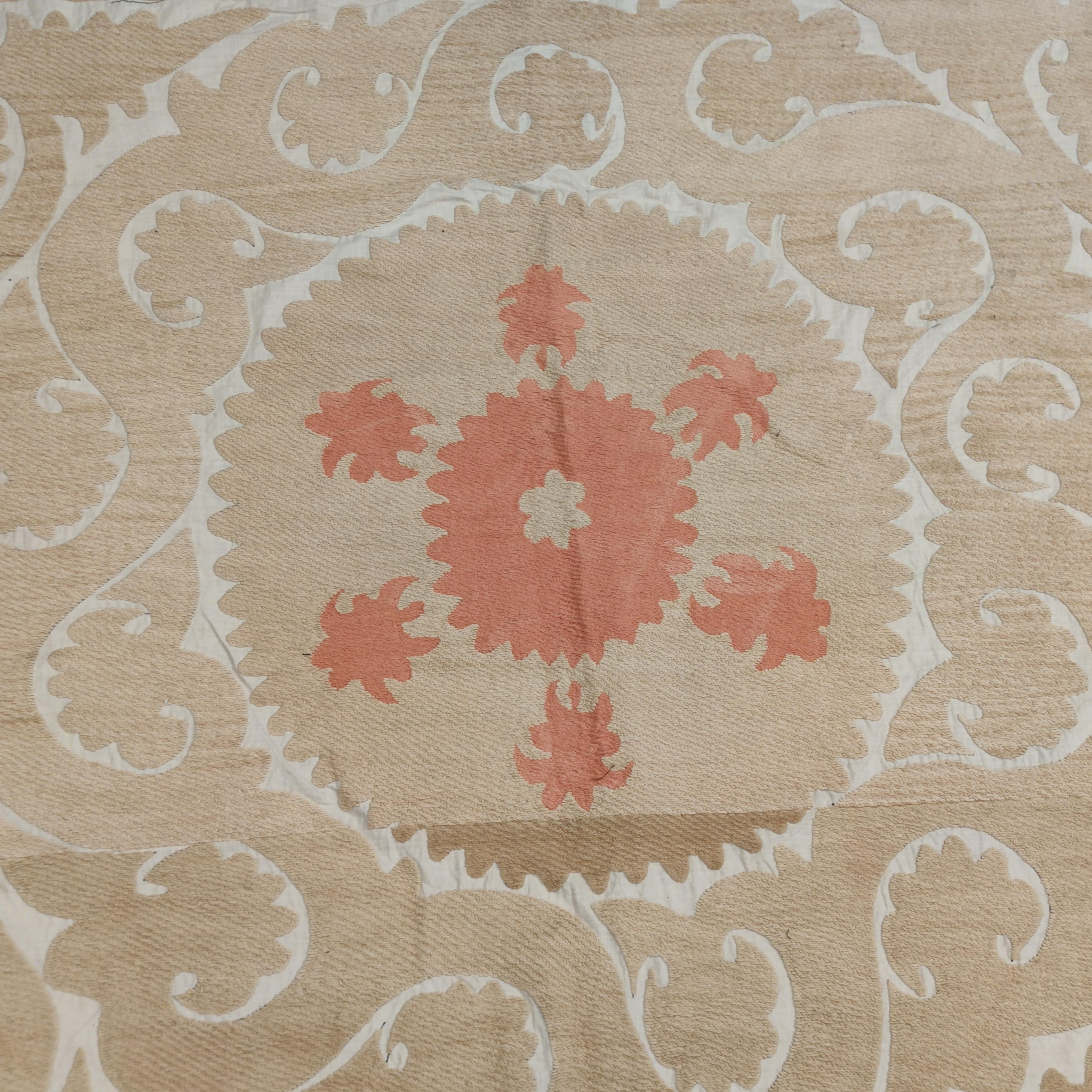 Hand-Woven Vintage Pastel Coloured Central Asian Suzani Embroidery
