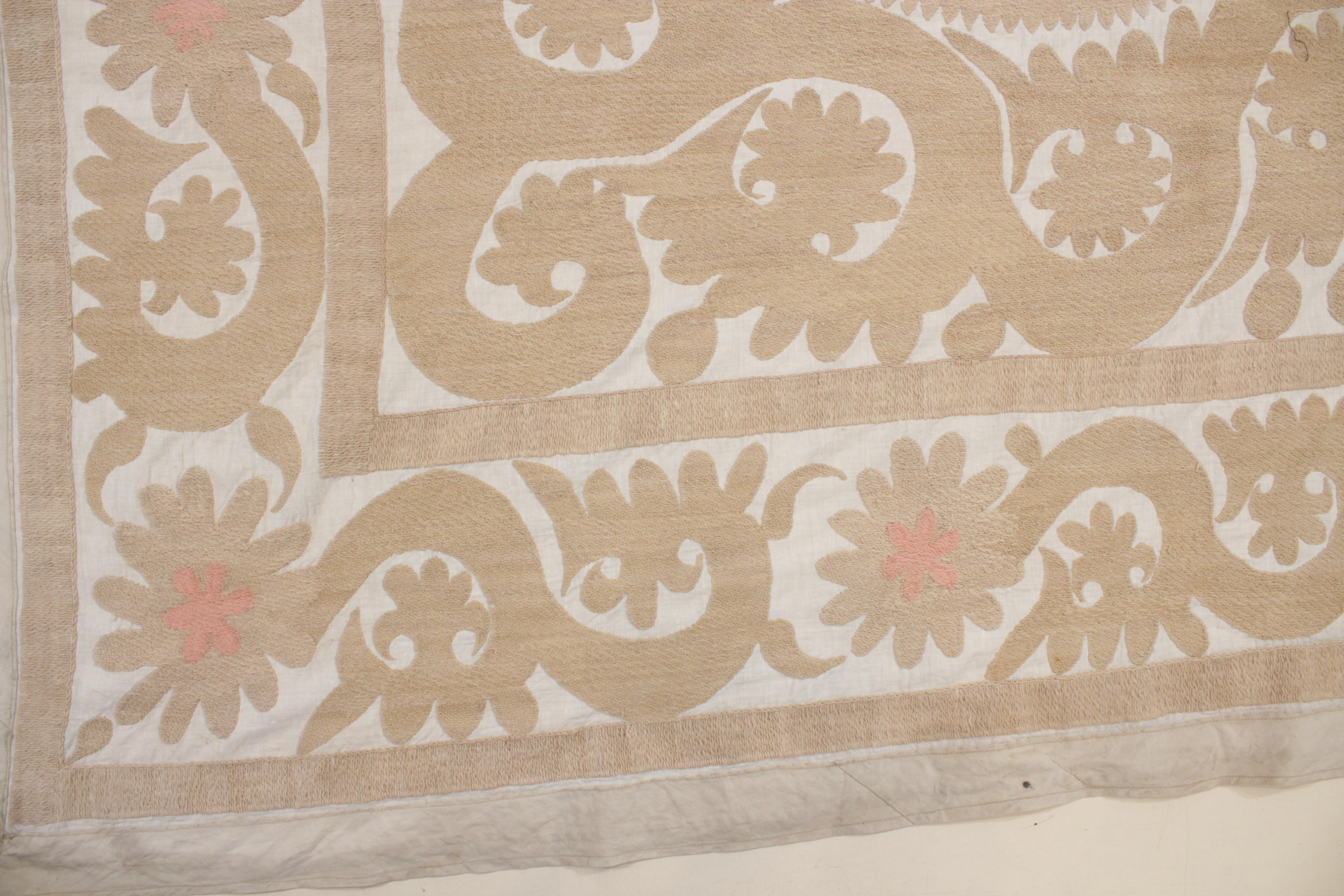 Cotton Vintage Pastel Coloured Central Asian Suzani Embroidery For Sale