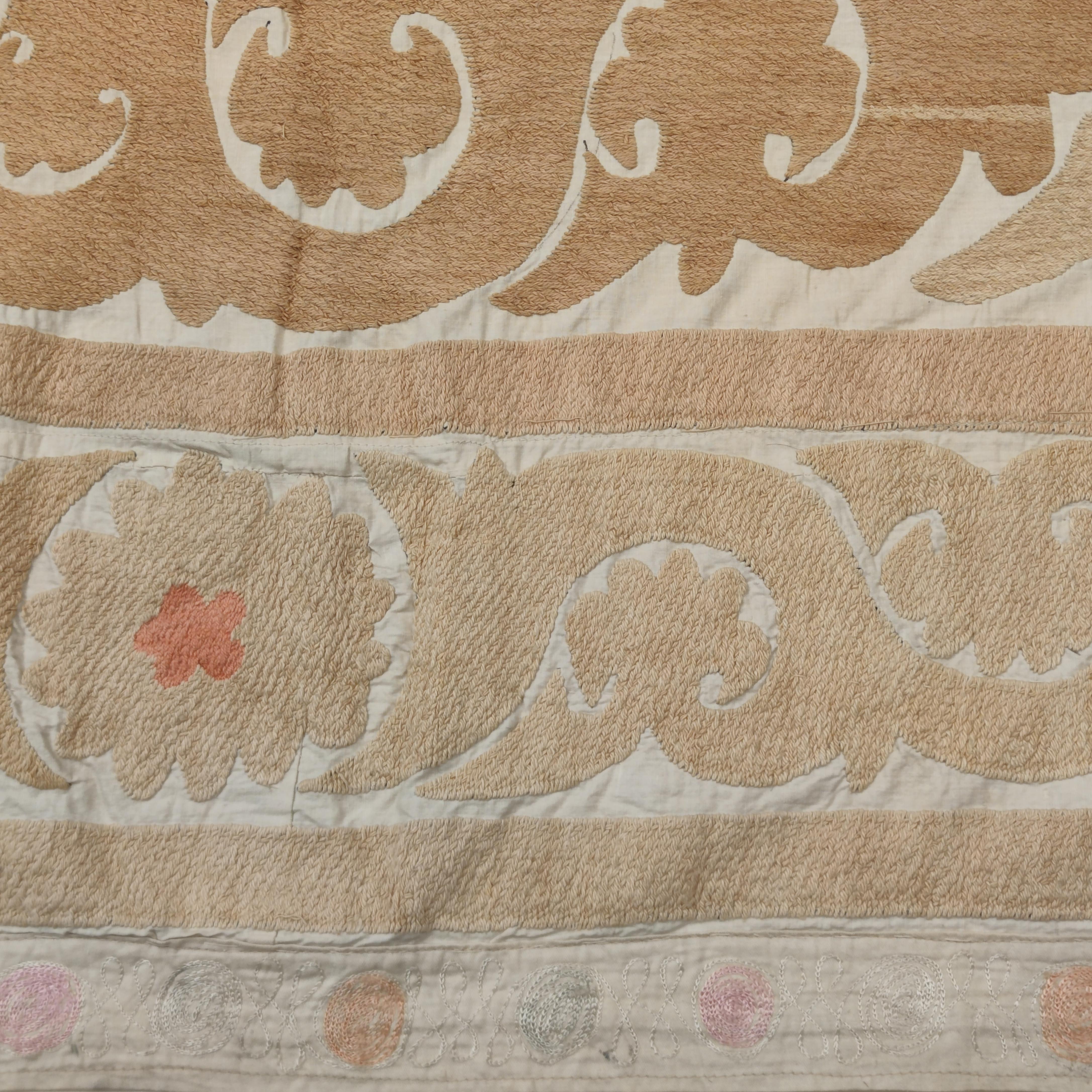 Vintage Pastel Coloured Central Asian Suzani Embroidery 1