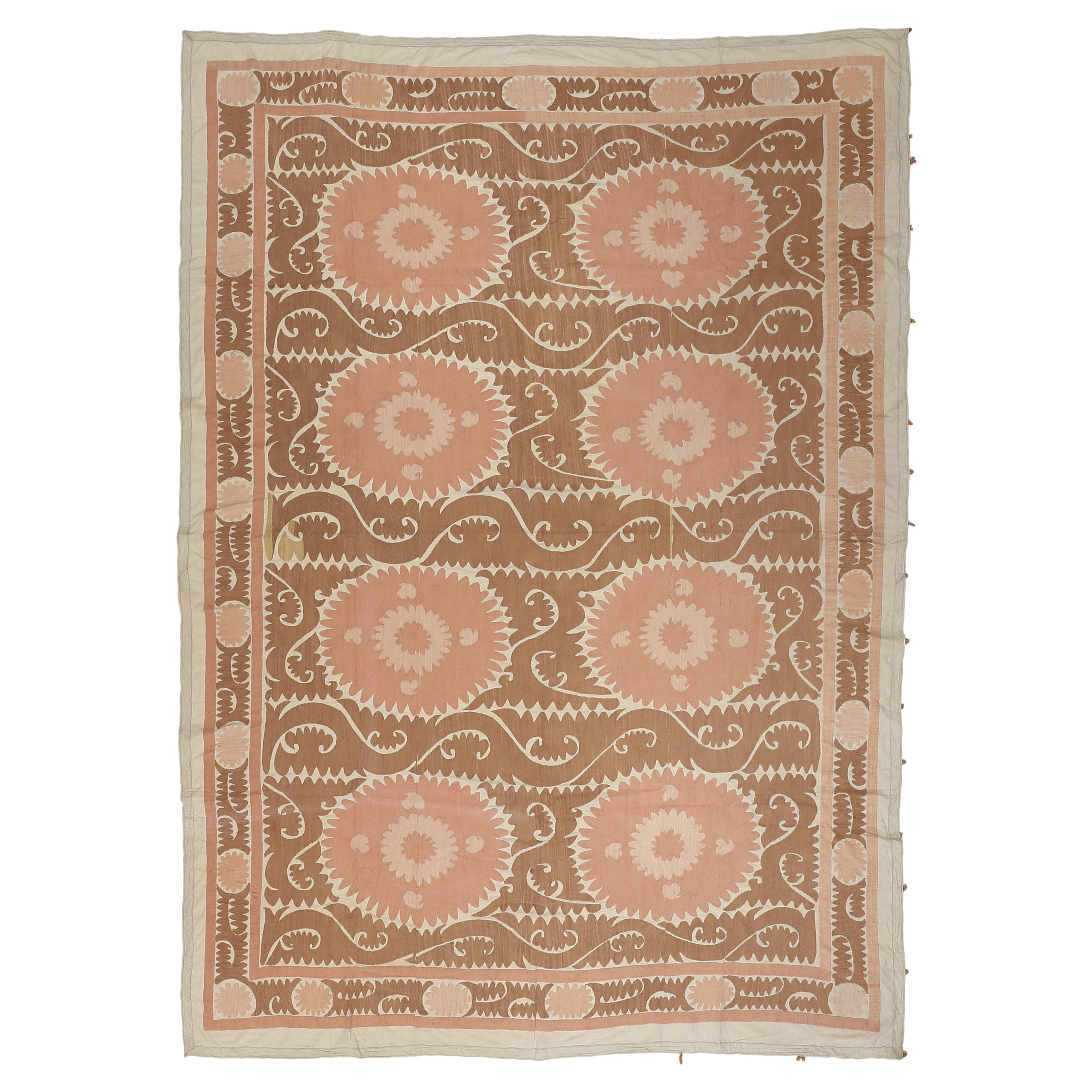 Vintage Pastel Coloured Central Asian Suzani Embroidery
