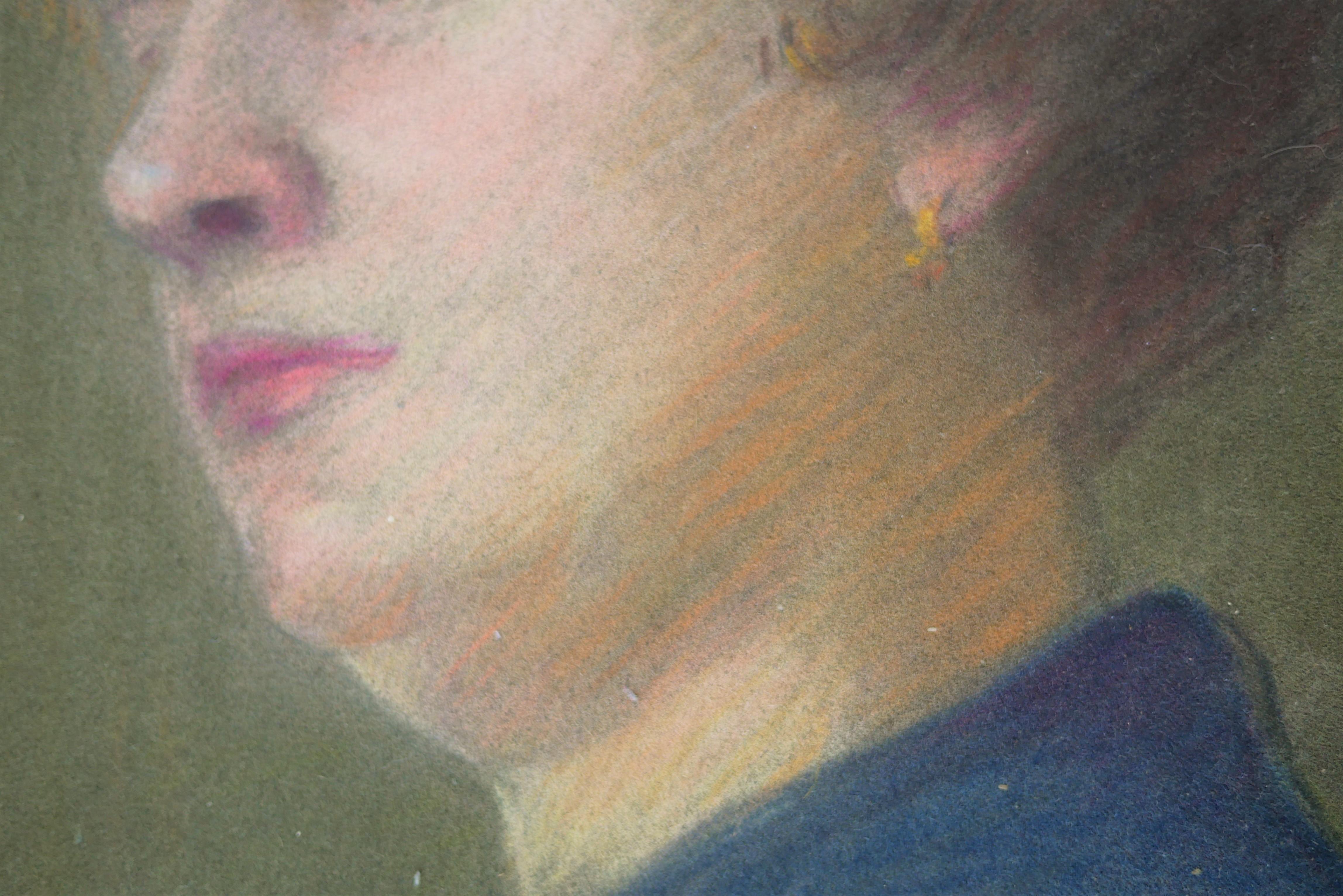 Vintage Pastel Crayon Portrait For Sale 5