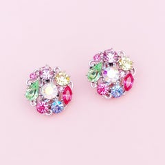 Vintage Pastell Kristall Strass Obstsalat Cocktail Ohrringe von Lisner:: 1960er Jahre