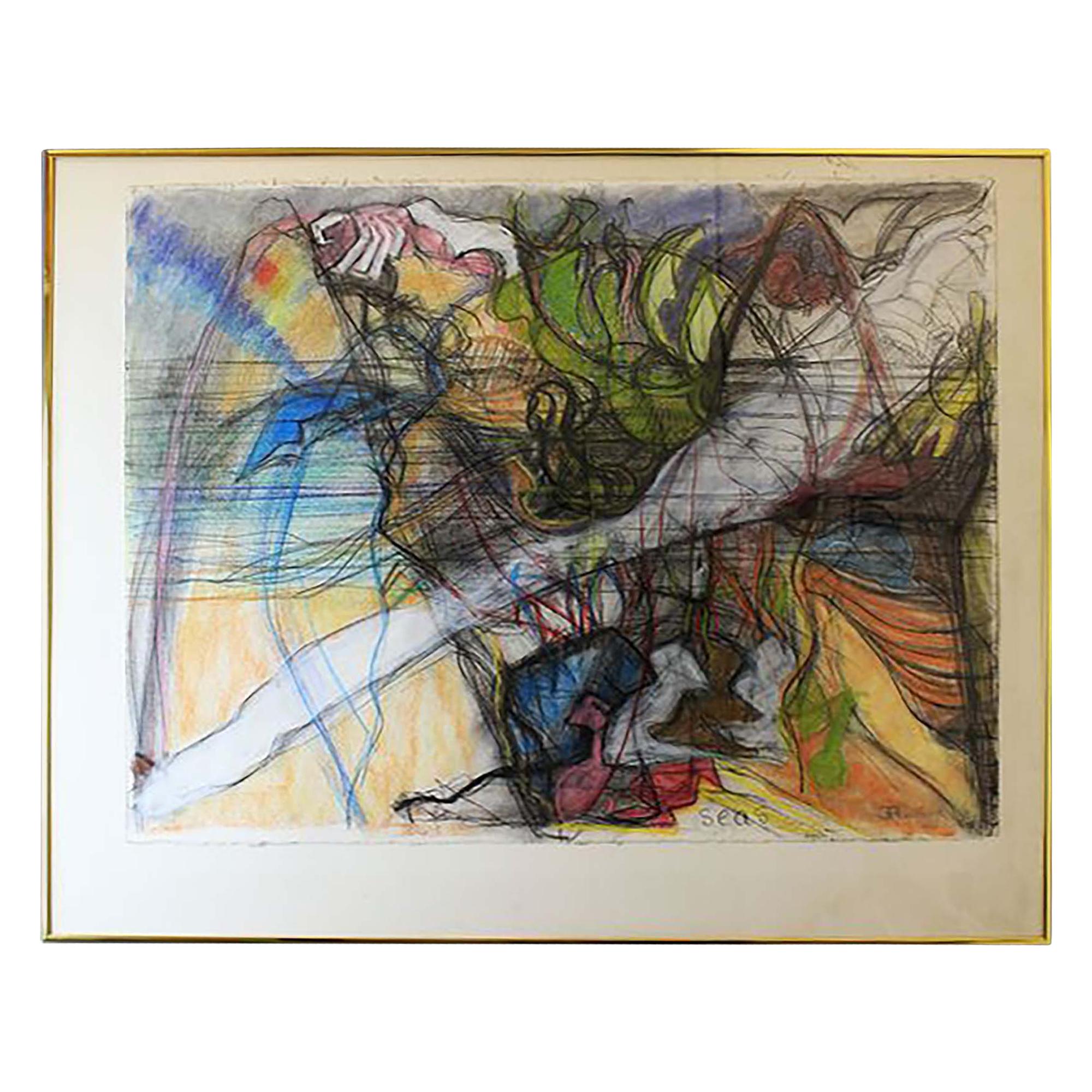 Dibujo al pastel vintage "Mares" de Janet Biggs