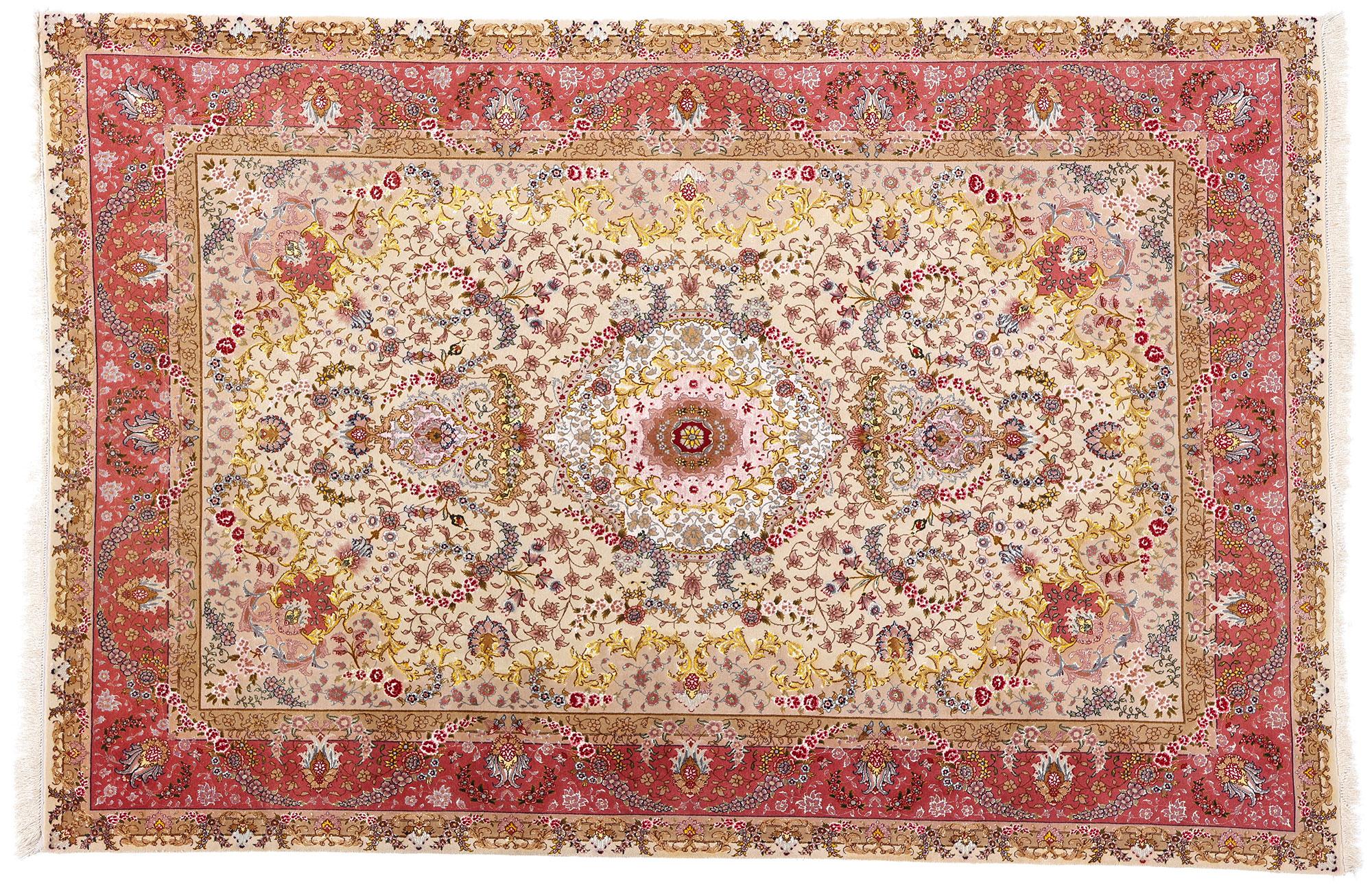 Tappeto persiano Tabriz vintage pastello in lana e seta pregiata in vendita 3