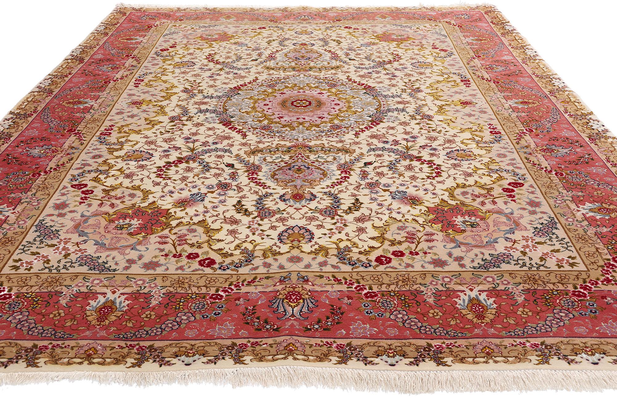 Persiano Tappeto persiano Tabriz vintage pastello in lana e seta pregiata in vendita