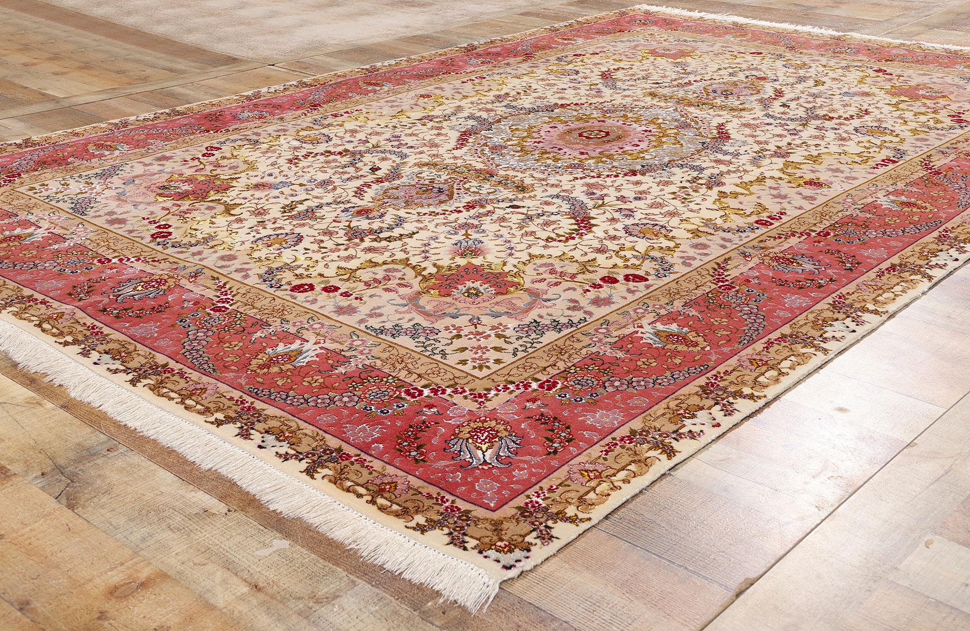 Lana Tappeto persiano Tabriz vintage pastello in lana e seta pregiata in vendita